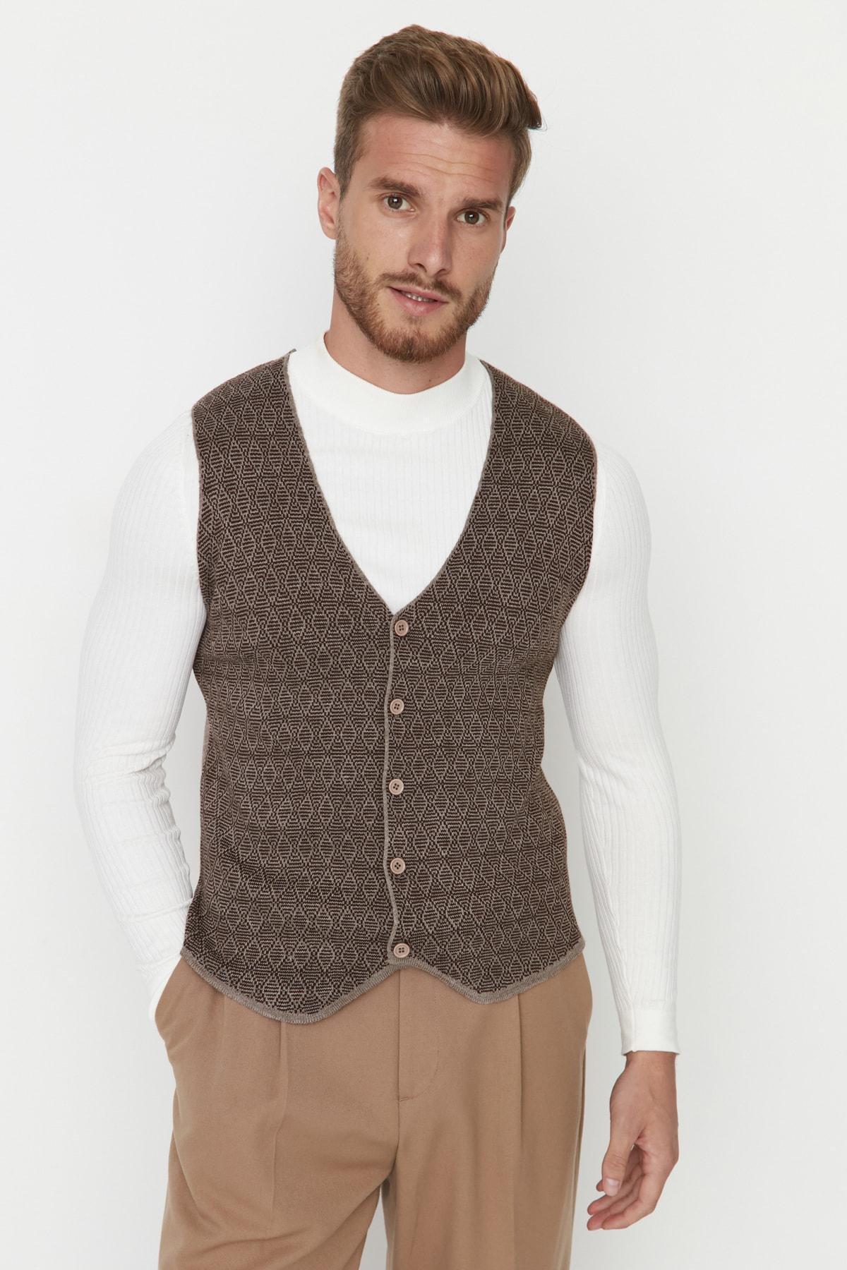 Brown Double-Breasted Slim Vest, , large image number 0