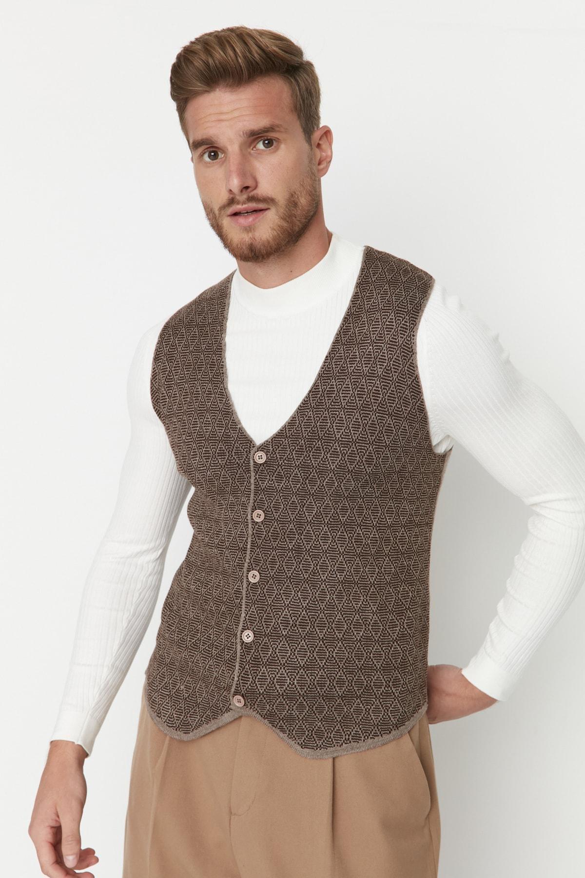 Brown Double-Breasted Slim Vest, , large image number 3