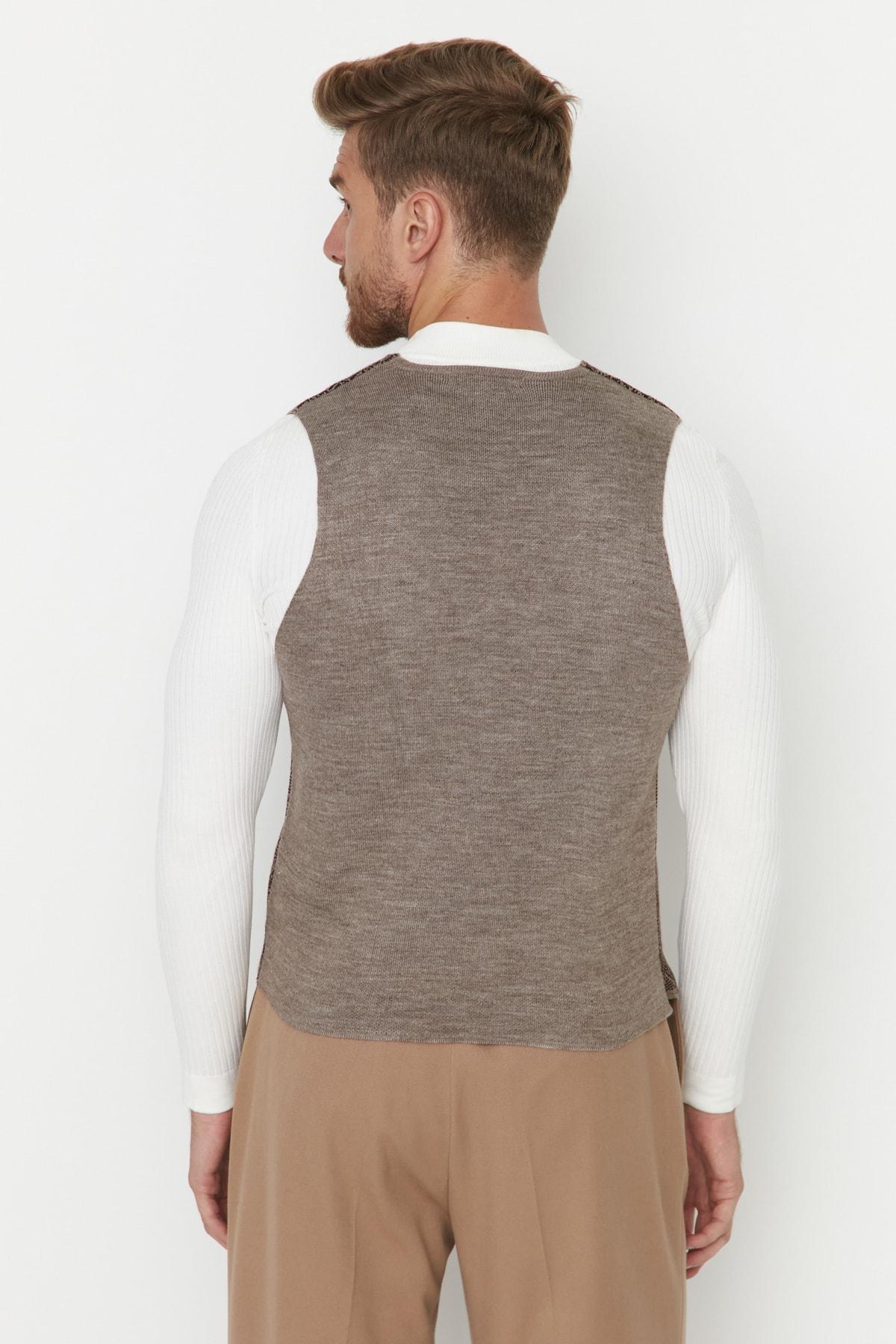 Brown Double-Breasted Slim Vest, , large image number 4
