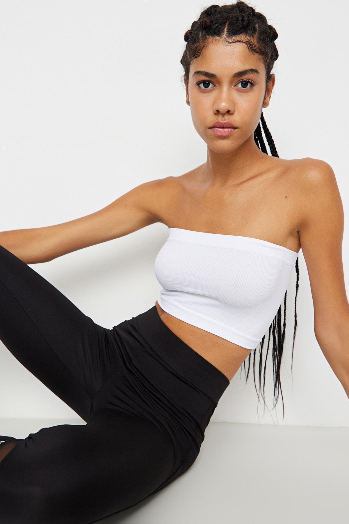 White Plain Crop Sports Bra, , large image number 1