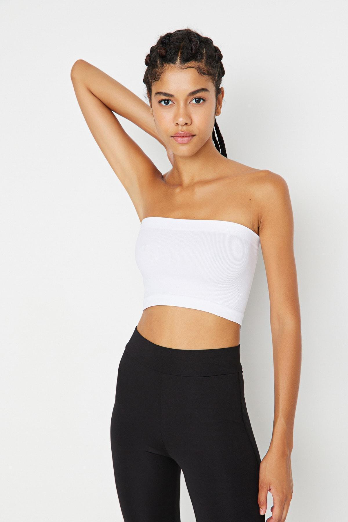 White Plain Crop Sports Bra, White, large image number 3