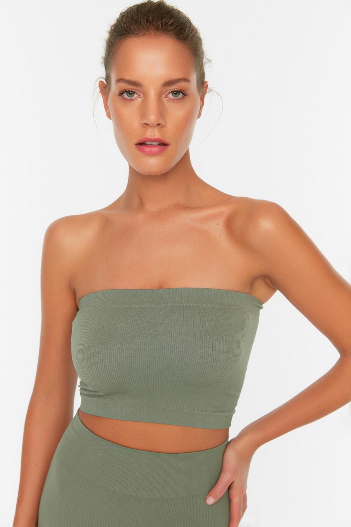 Khaki Strapless Sports Bra, , large image number 0