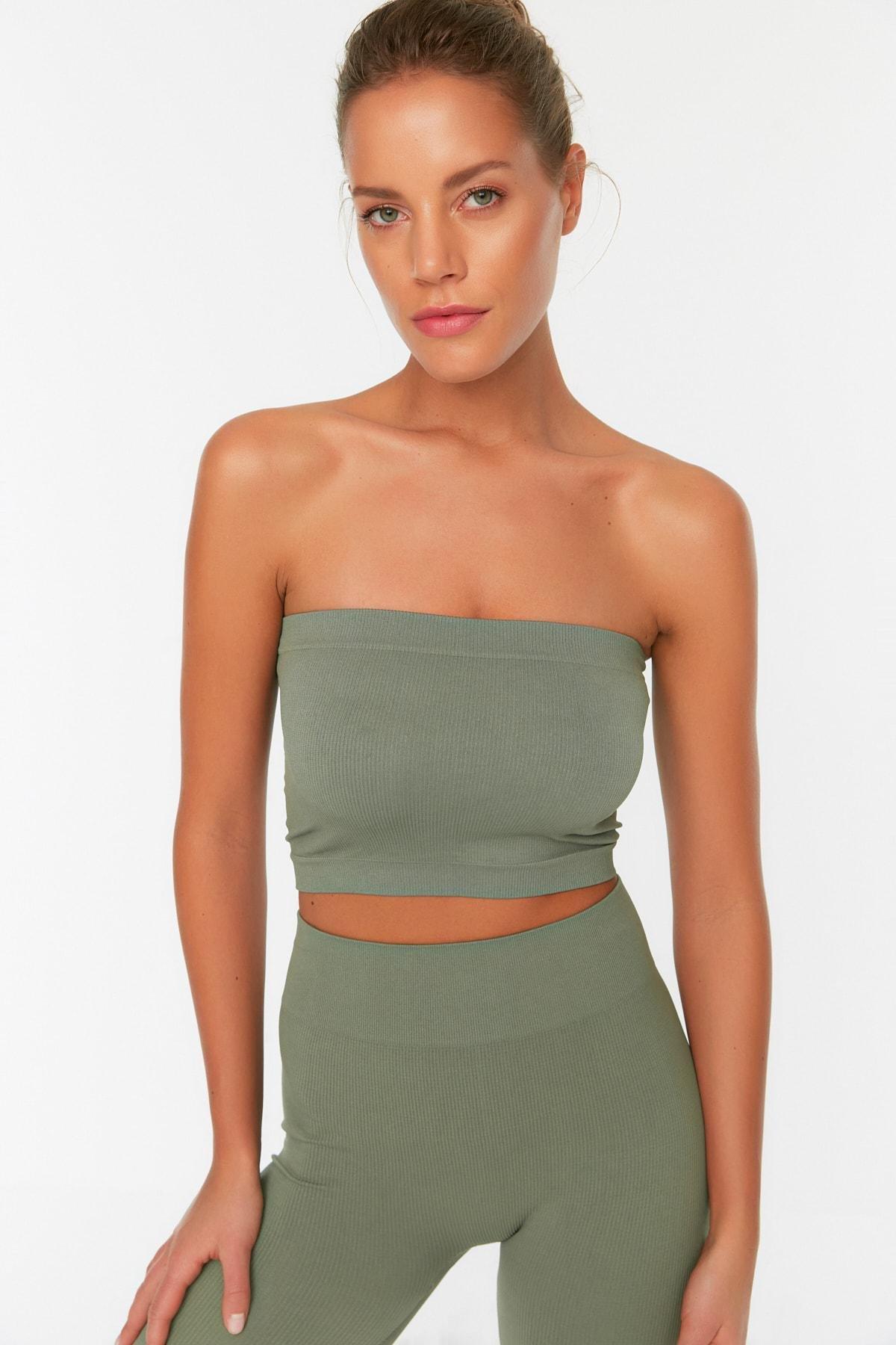 Khaki Strapless Sports Bra, , large image number 1