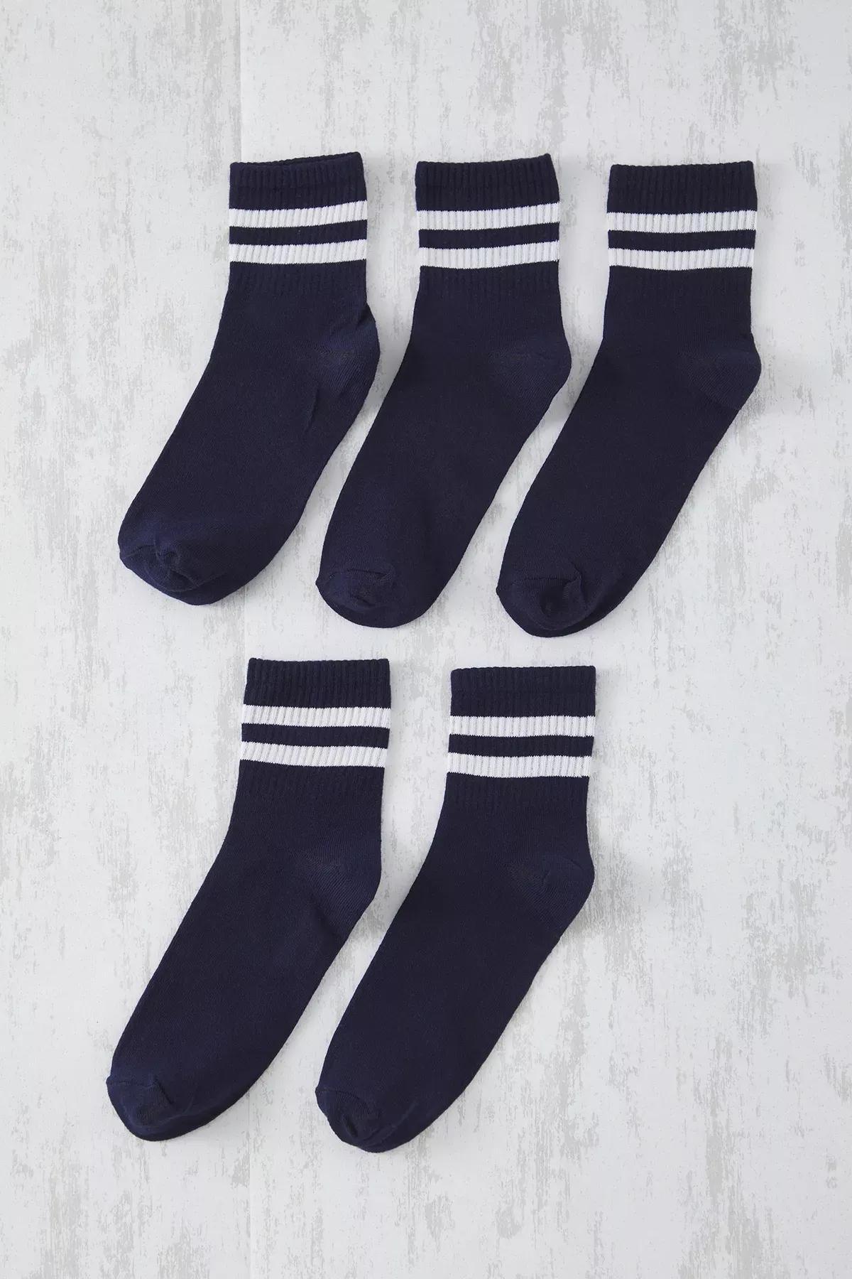 Blue Striped College Socks, Navy blue, large image number 0