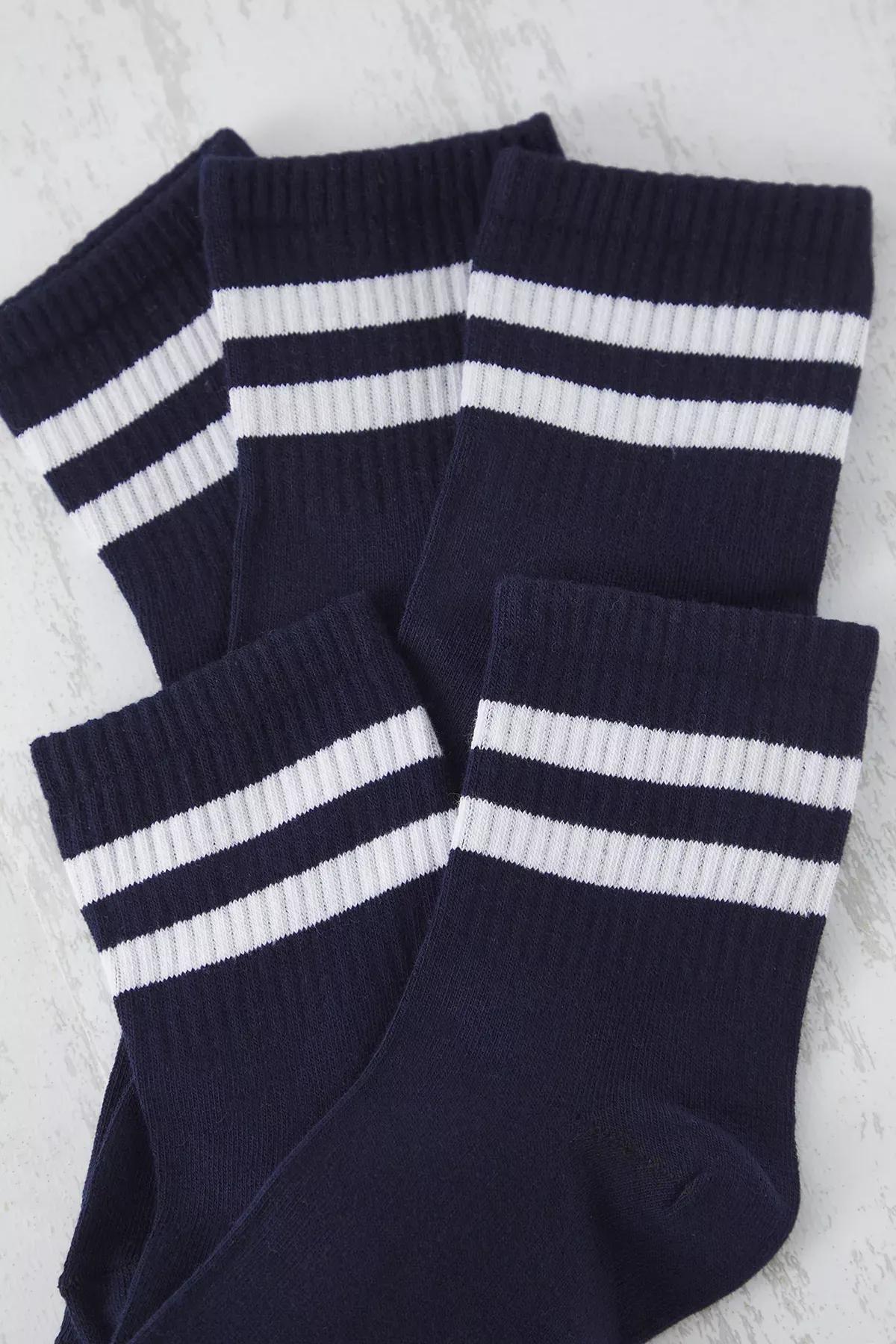 Blue Striped College Socks, Navy blue, large image number 1