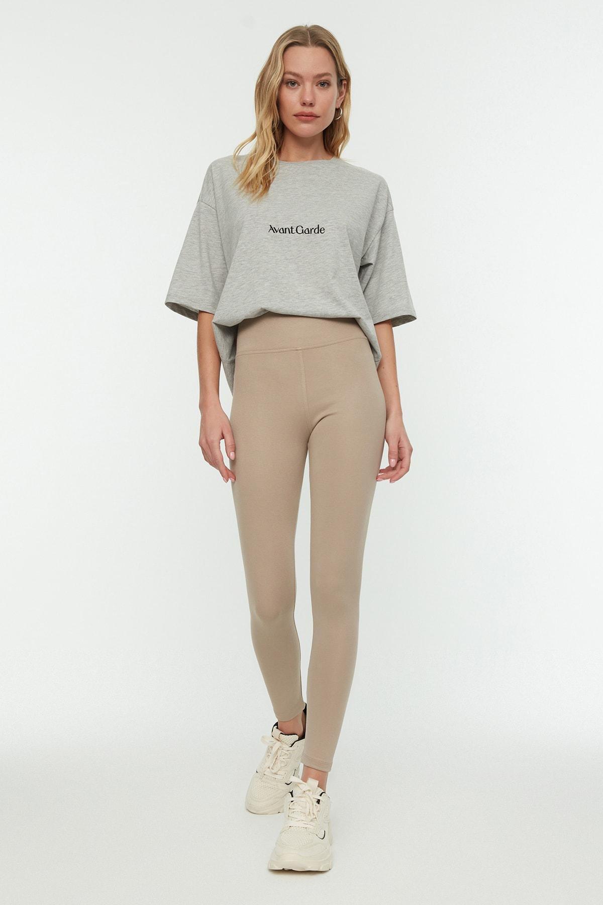 Beige High Waist Leggings, , large image number 0