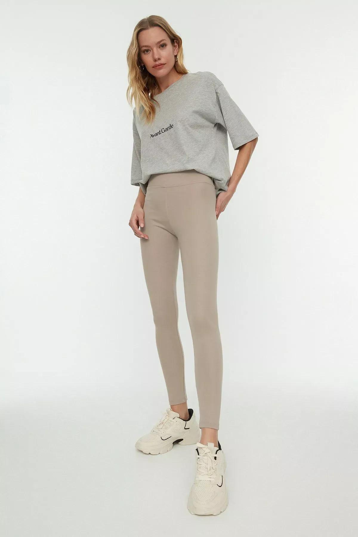 Beige High Waist Leggings, Beige, large image number 2