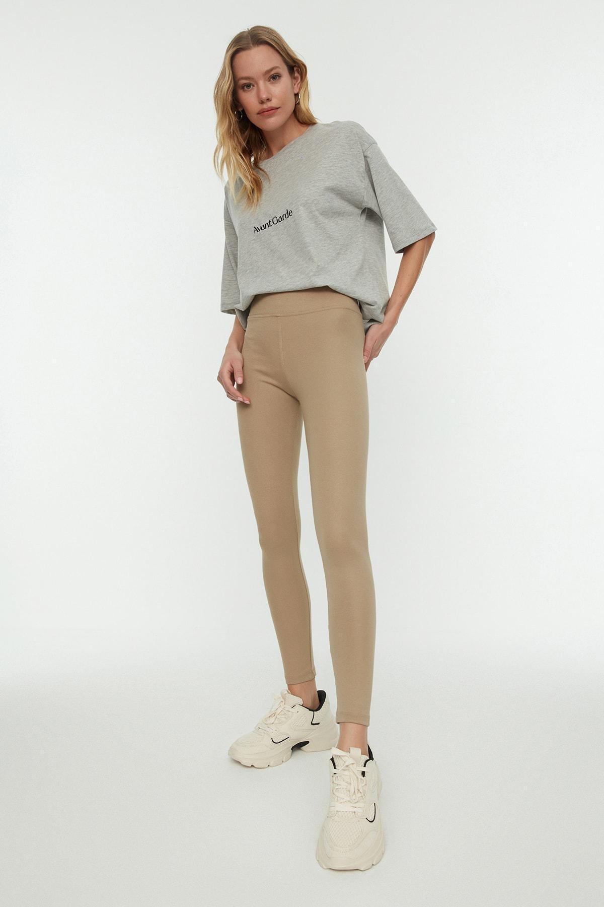 Beige High Waist Leggings, , large image number 3
