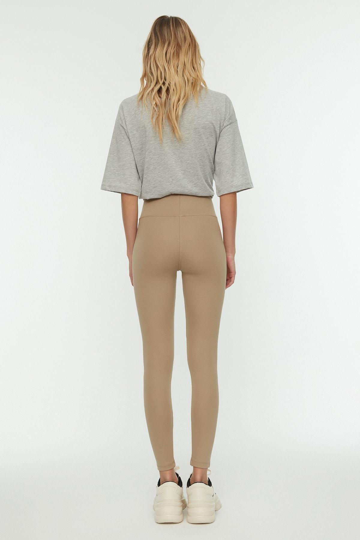 Beige High Waist Leggings, , large image number 4