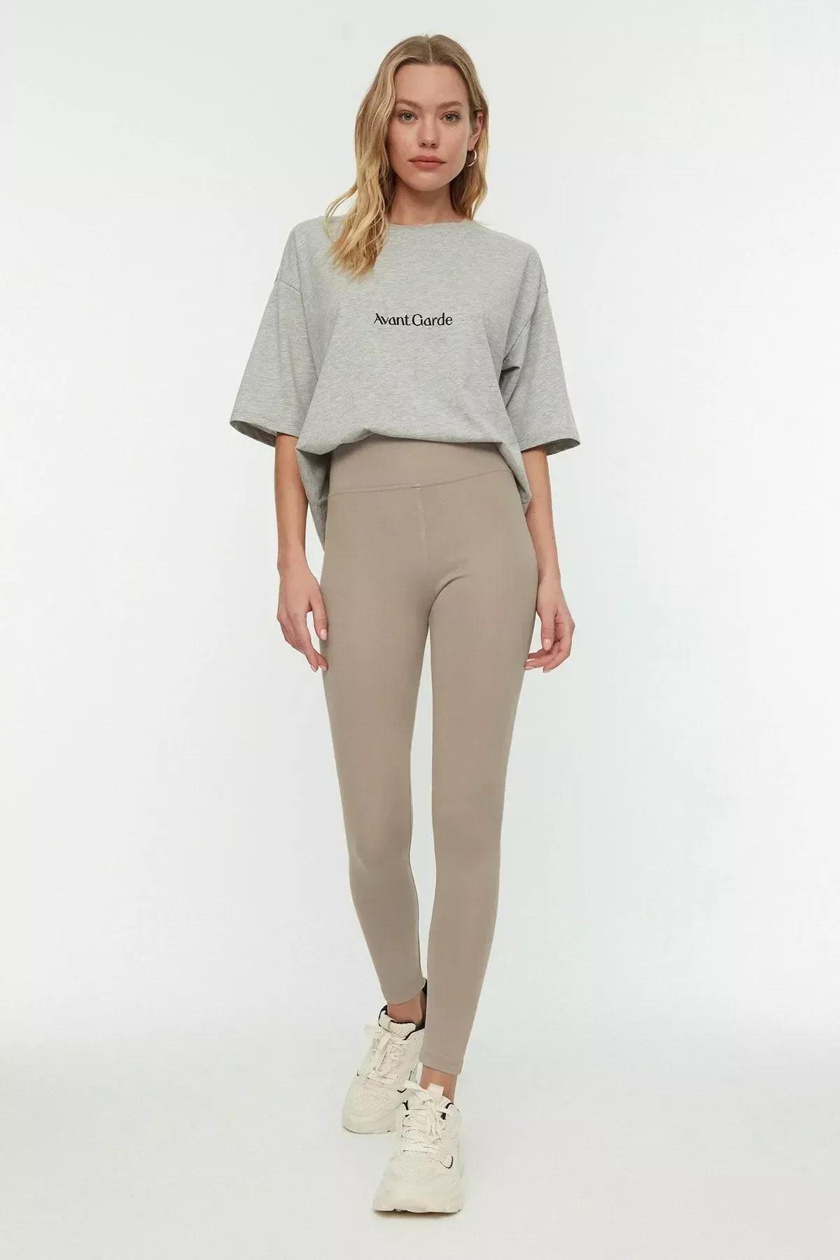 Beige High Waist Leggings, Beige, large image number 6