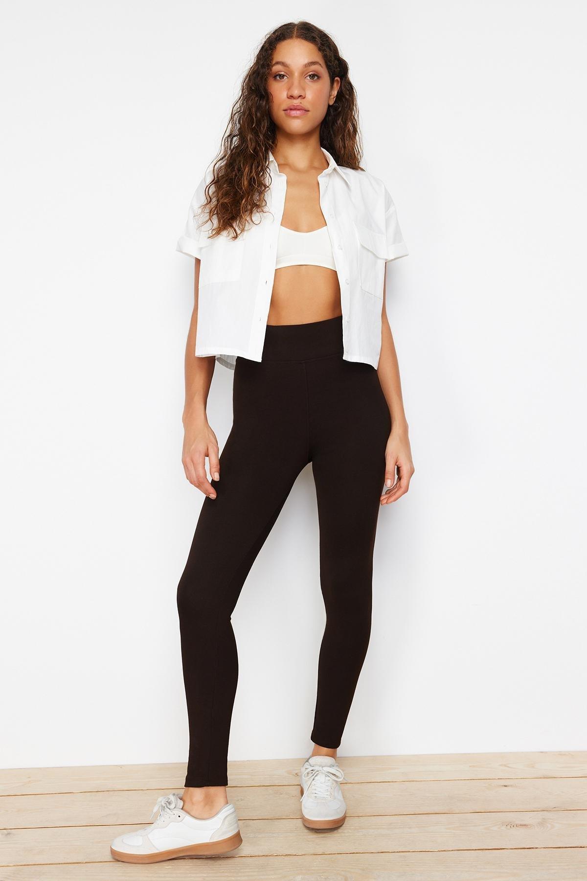 Brown High Waist Legging, Brown, large image number 4