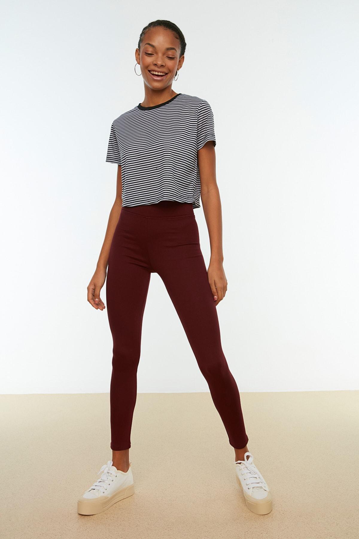 Burgundy High Waist Leggings, , large image number 0