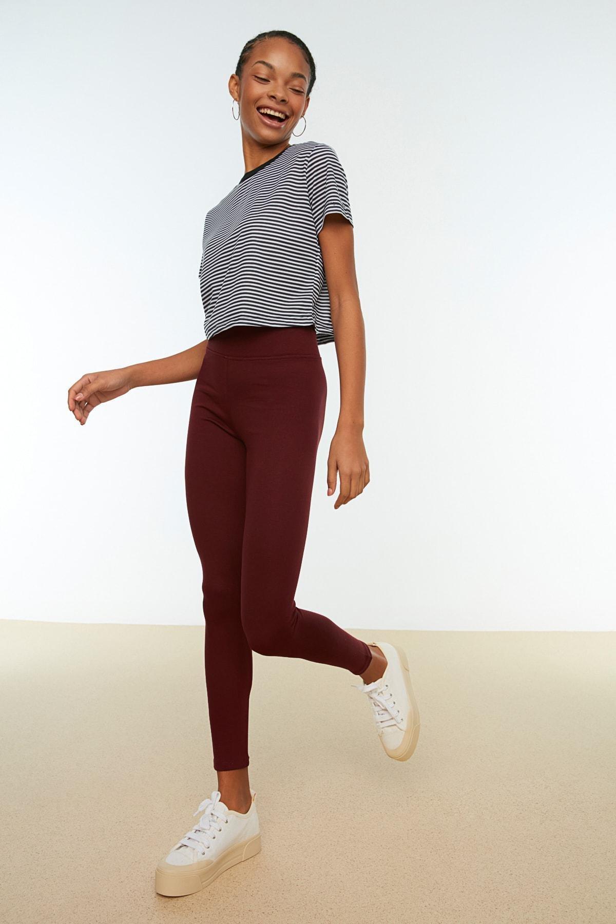 Burgundy High Waist Leggings, , large image number 1