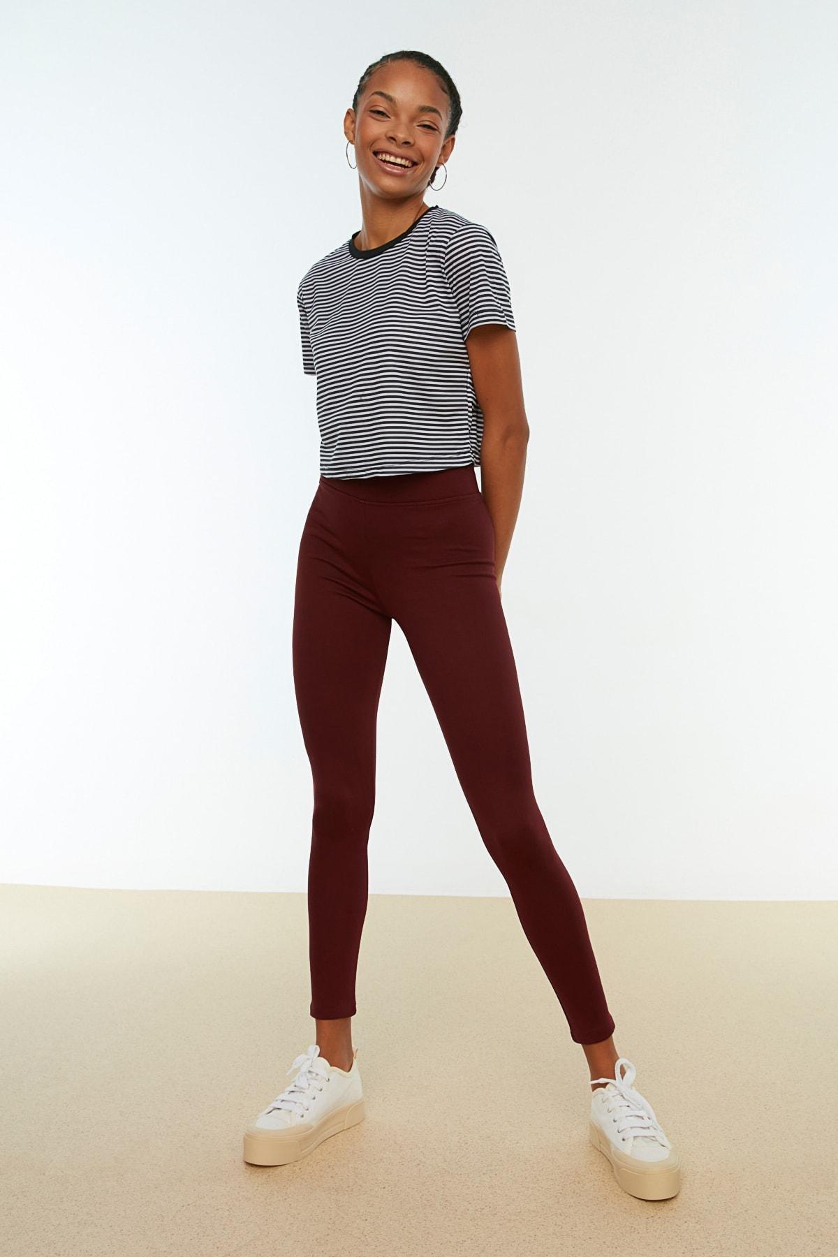 Burgundy High Waist Leggings, , large image number 2