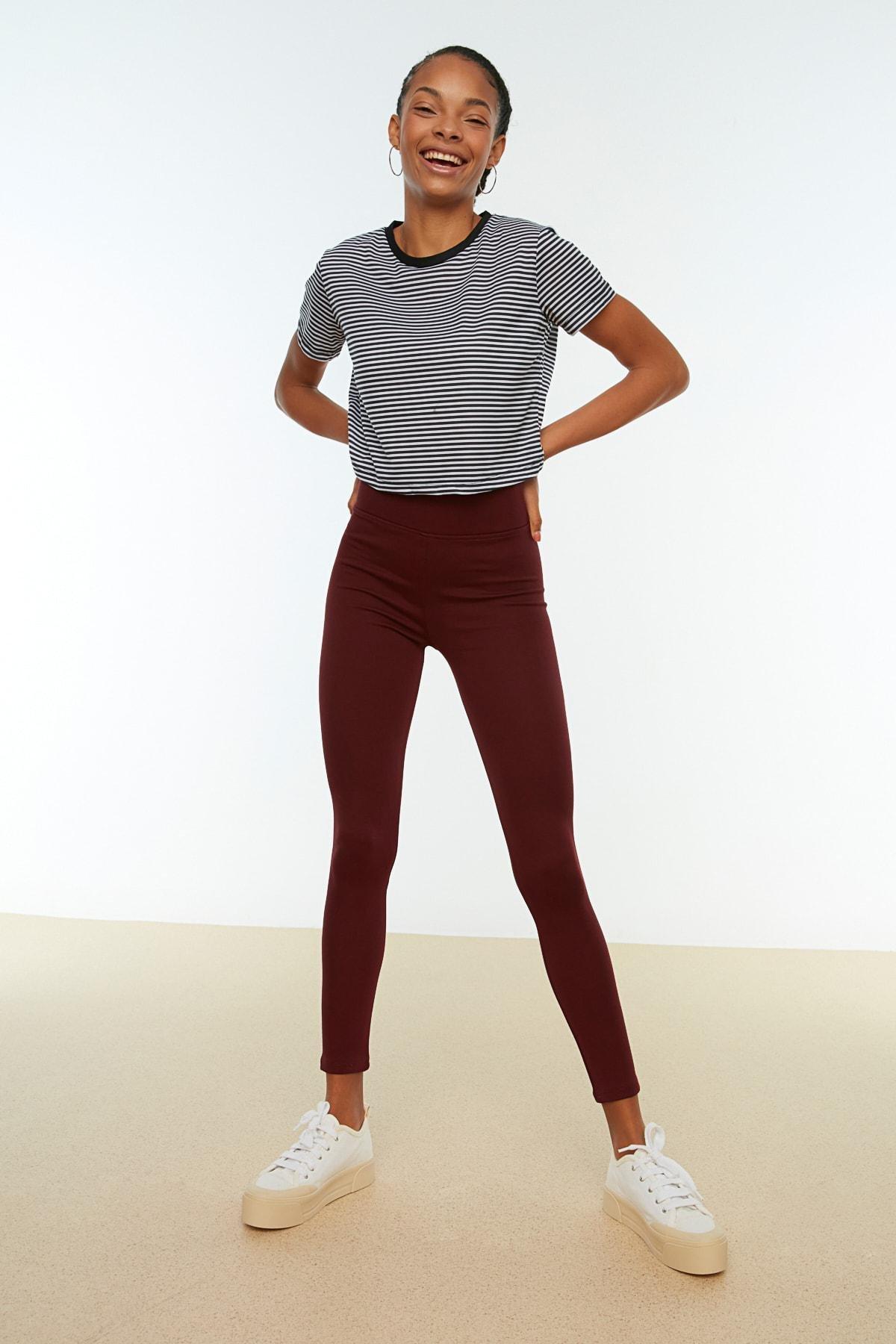 Burgundy High Waist Leggings, , large image number 3