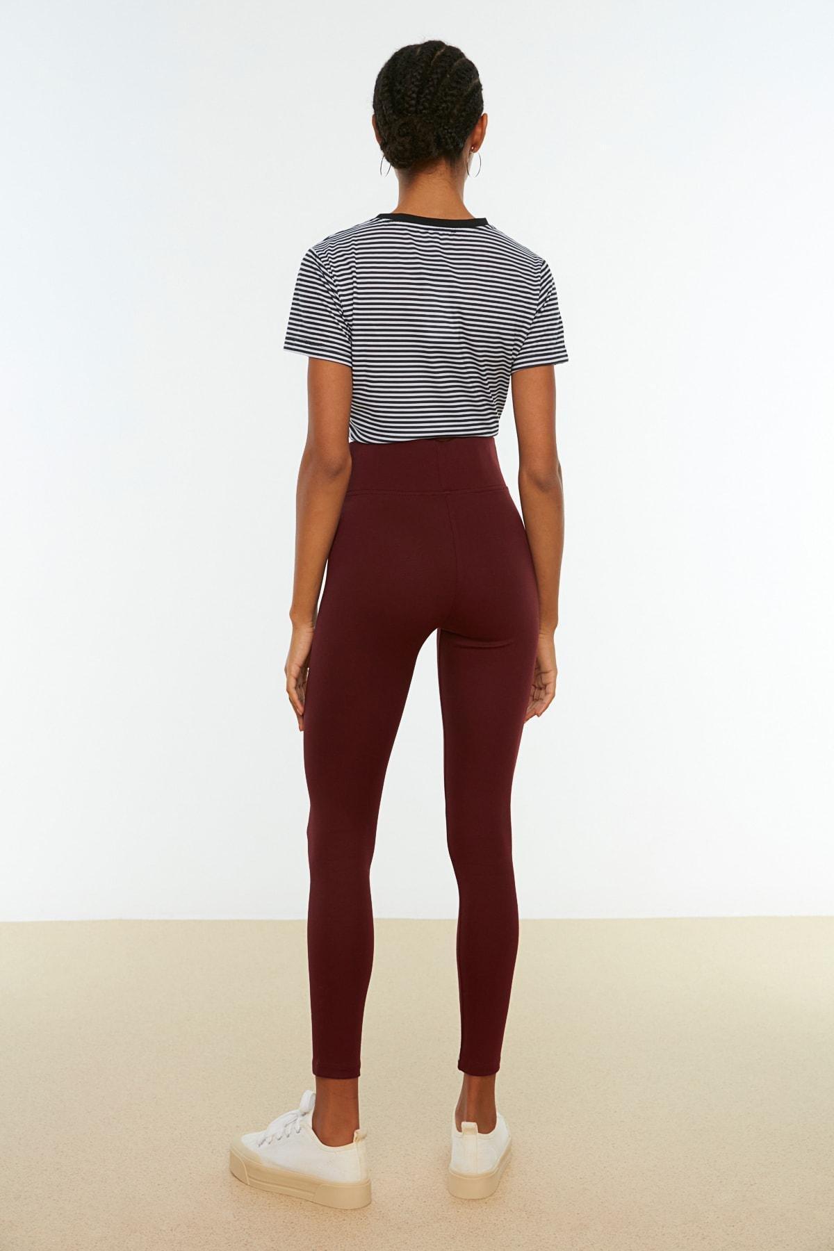 Burgundy High Waist Leggings, , large image number 6