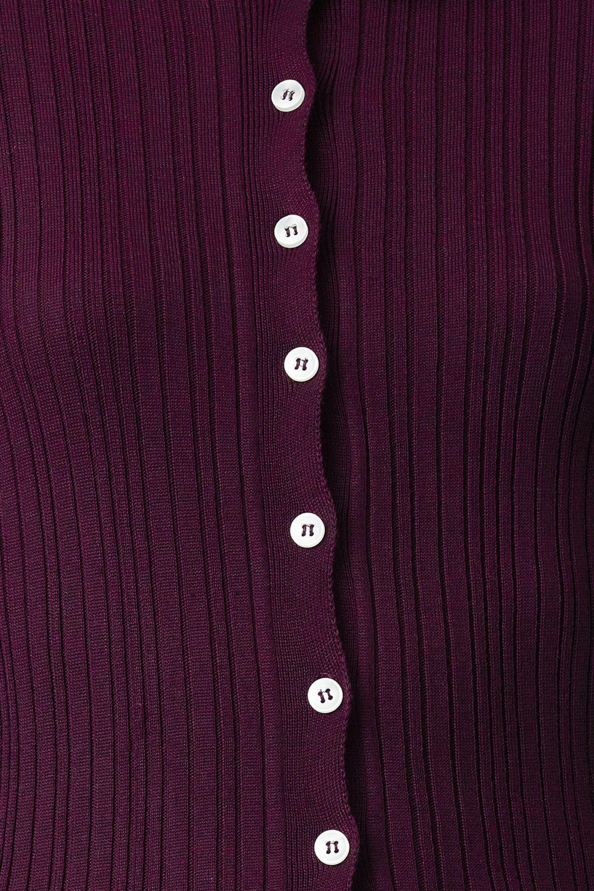Purple Ribbed Polo Neck Knitted Cardigan, , large image number 2