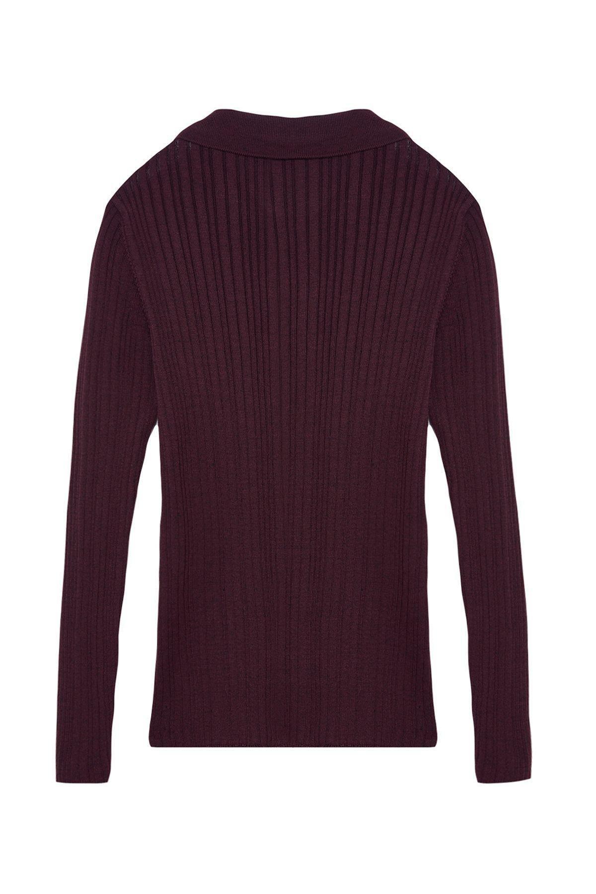 Purple Ribbed Polo Neck Knitted Cardigan, , large image number 4