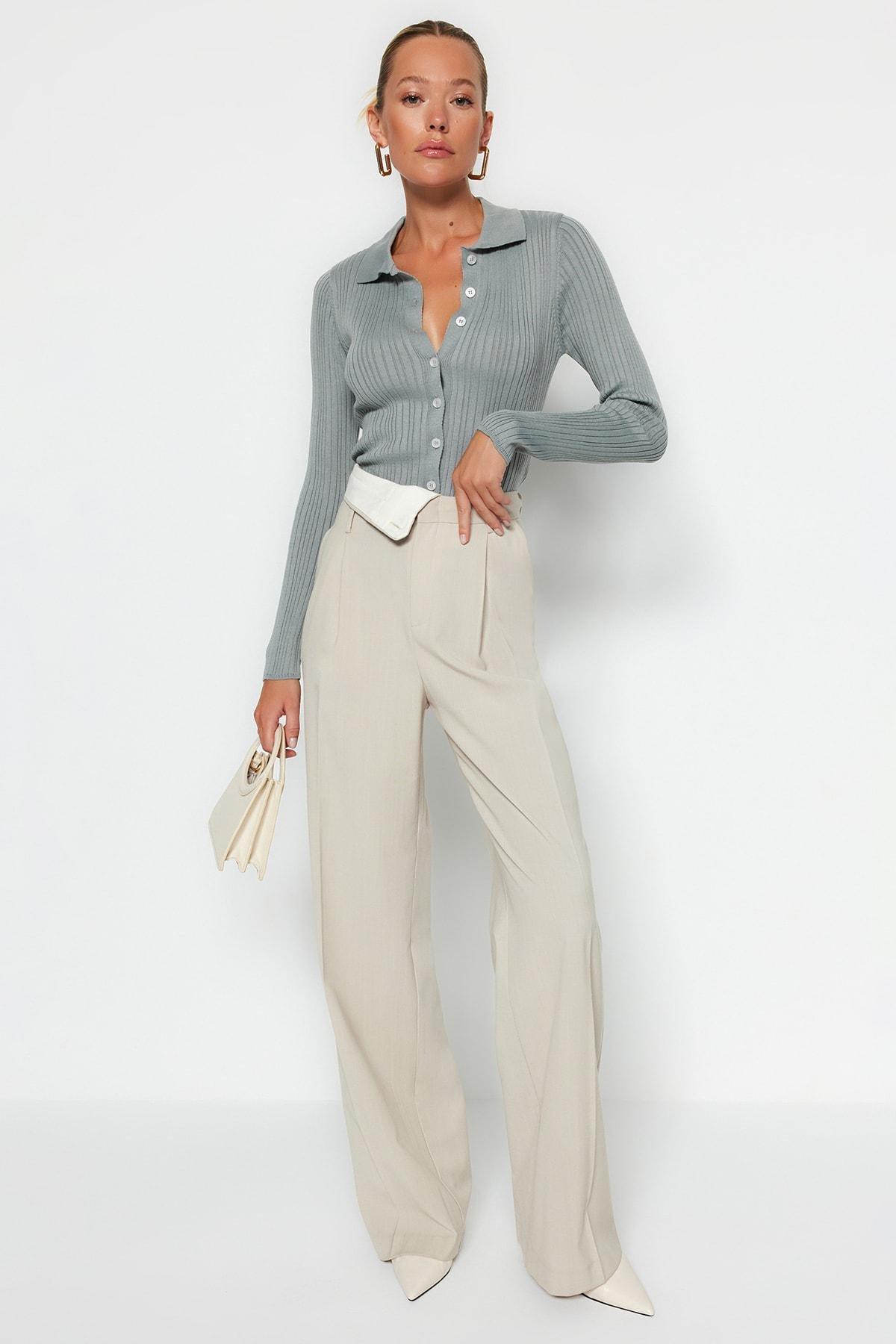 Grey Polo Neck Slim Cardigan, Gray, large image number 3