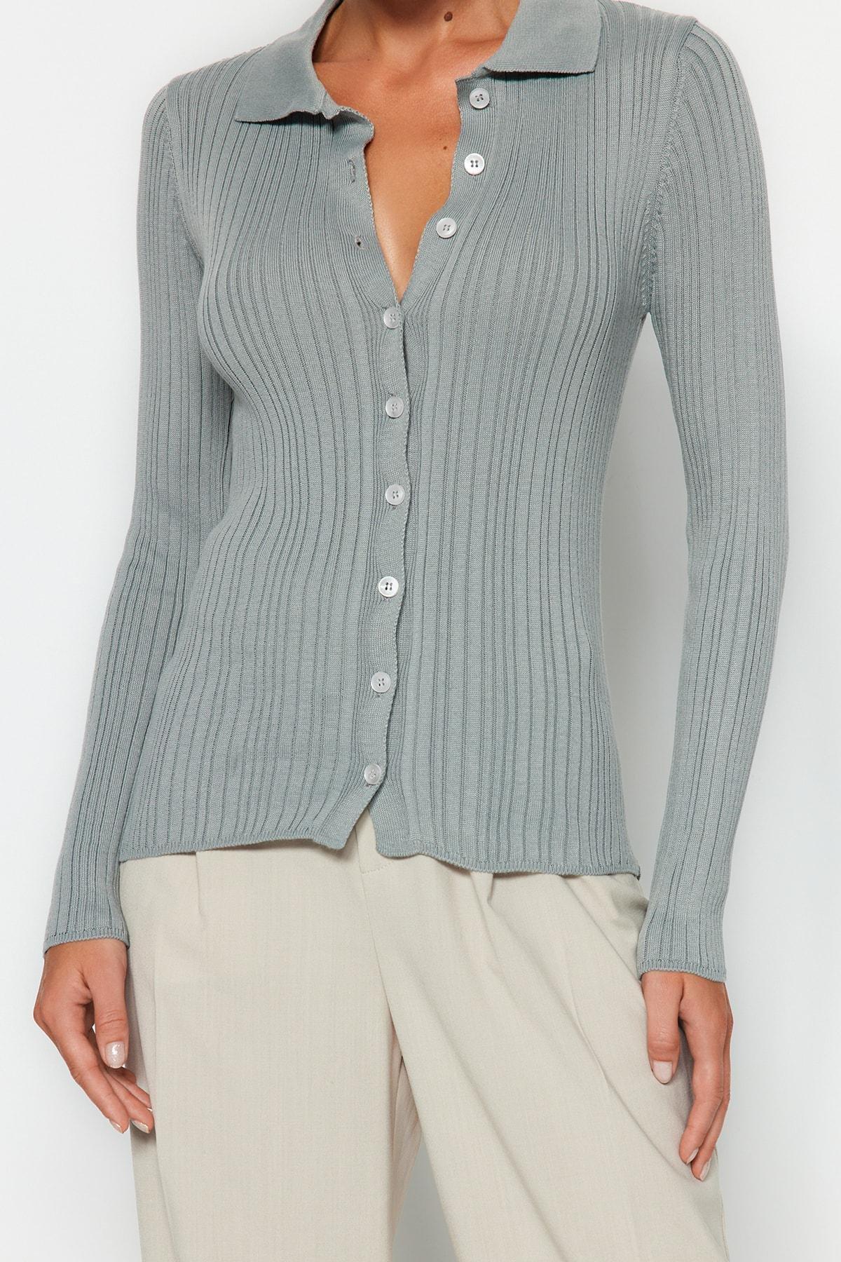 Grey Polo Neck Slim Cardigan, Gray, large image number 5
