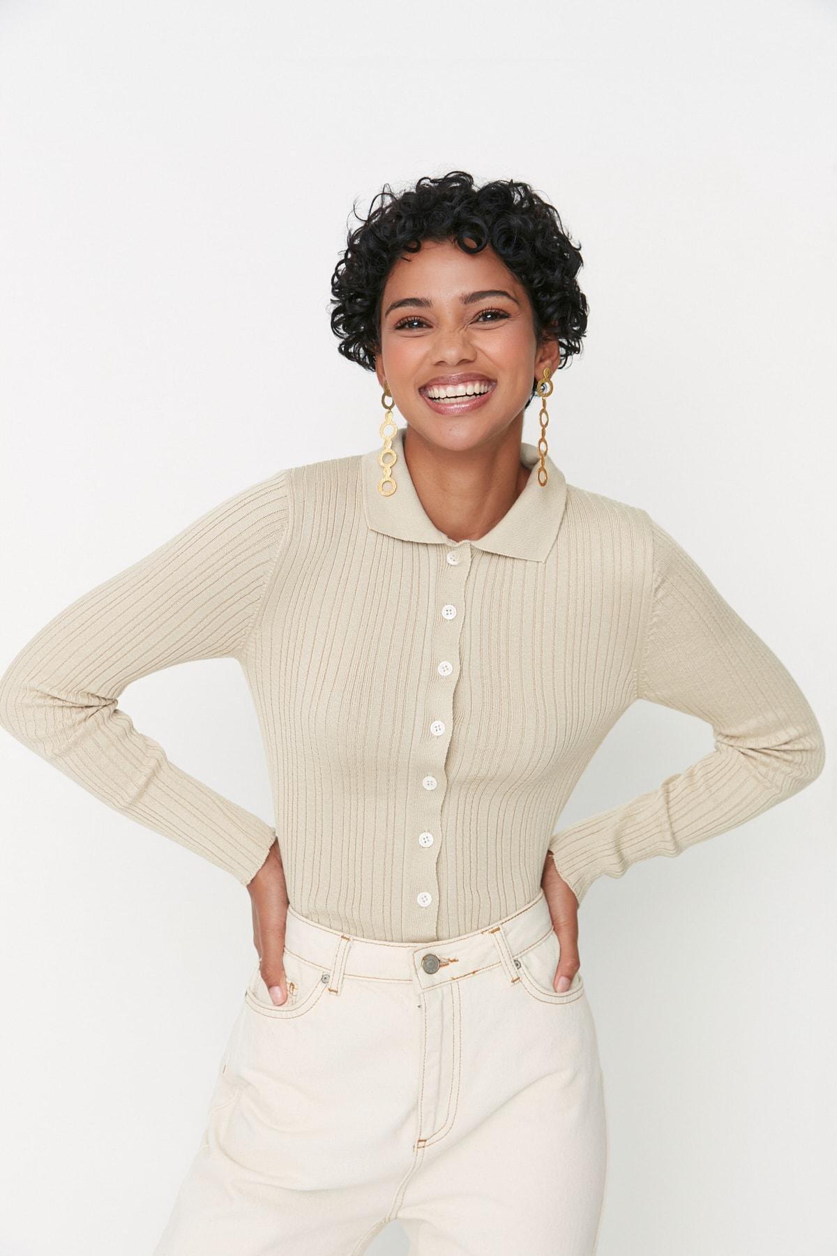 Grey Polo Neck Slim Cardigan, Gray, large image number 6