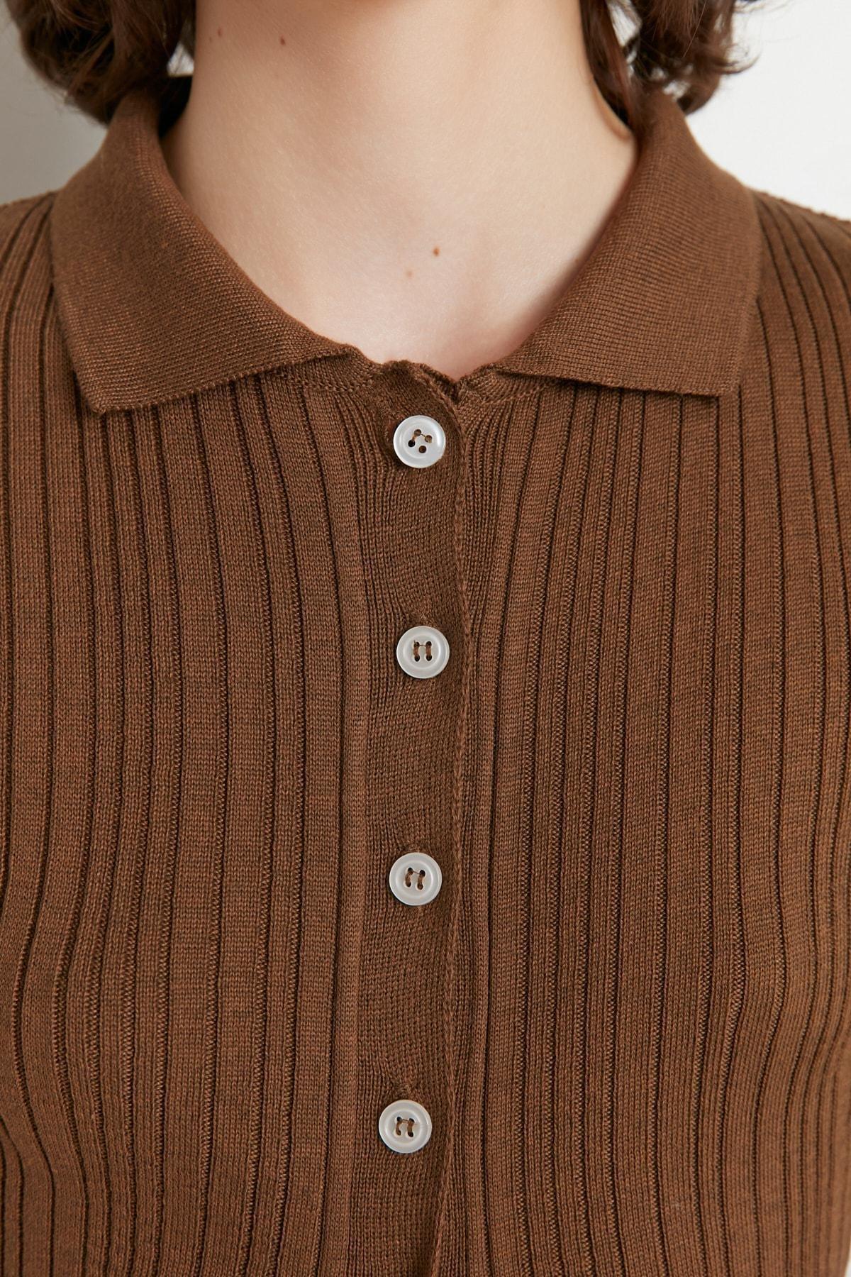 Trendyol - Brown Polo Neck Cardigan