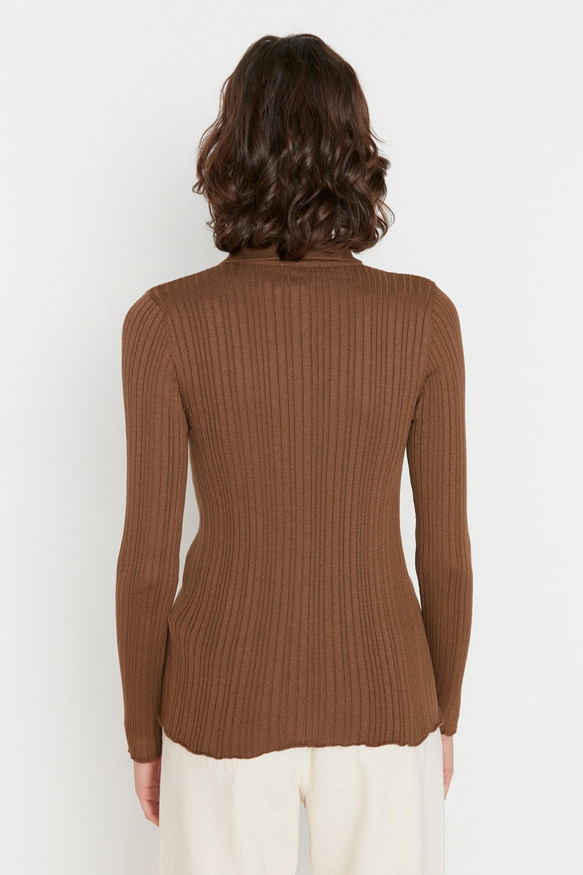 Trendyol - Brown Polo Neck Cardigan