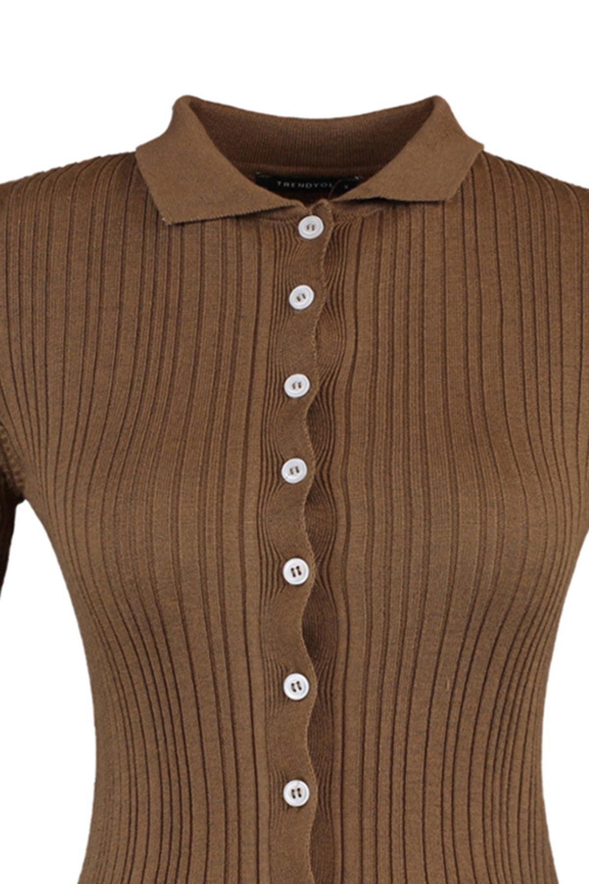 Trendyol - Brown Polo Neck Cardigan