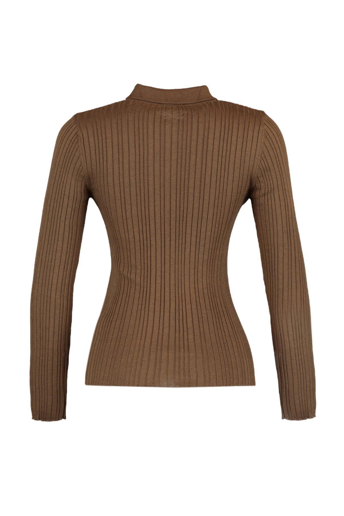 Trendyol - Brown Polo Neck Cardigan