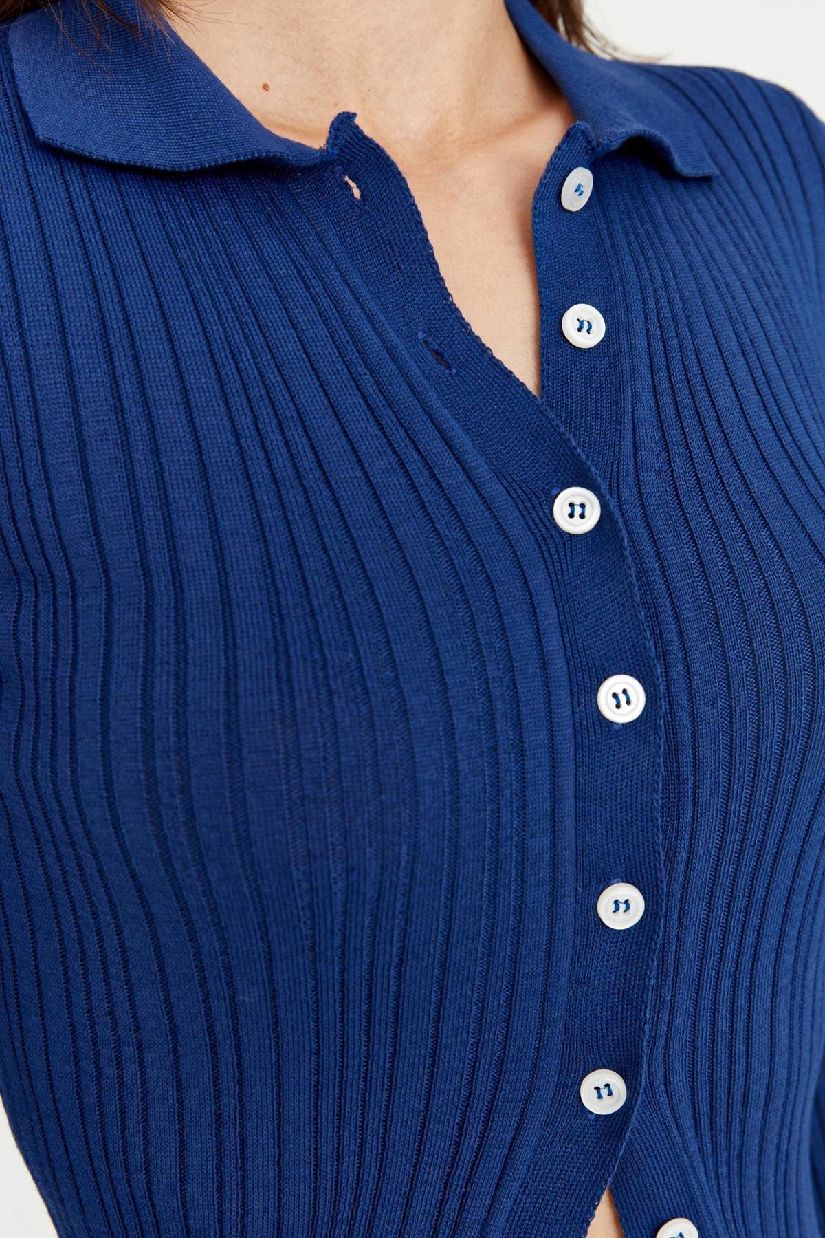 Navy Shirt Collar Slim Cardigan, , large image number 3