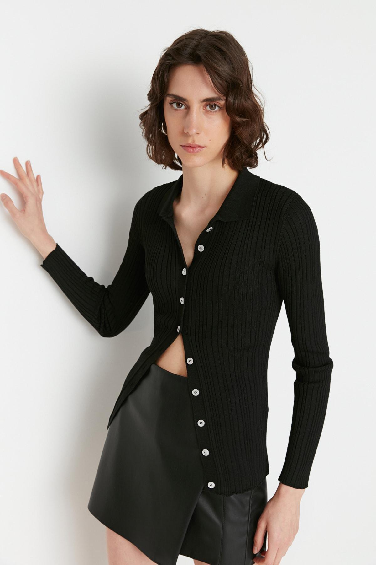 Black Polo Neck Cardigan, Black, large image number 0