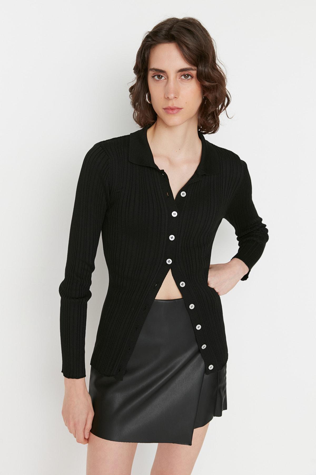Black Polo Neck Cardigan, Black, large image number 1