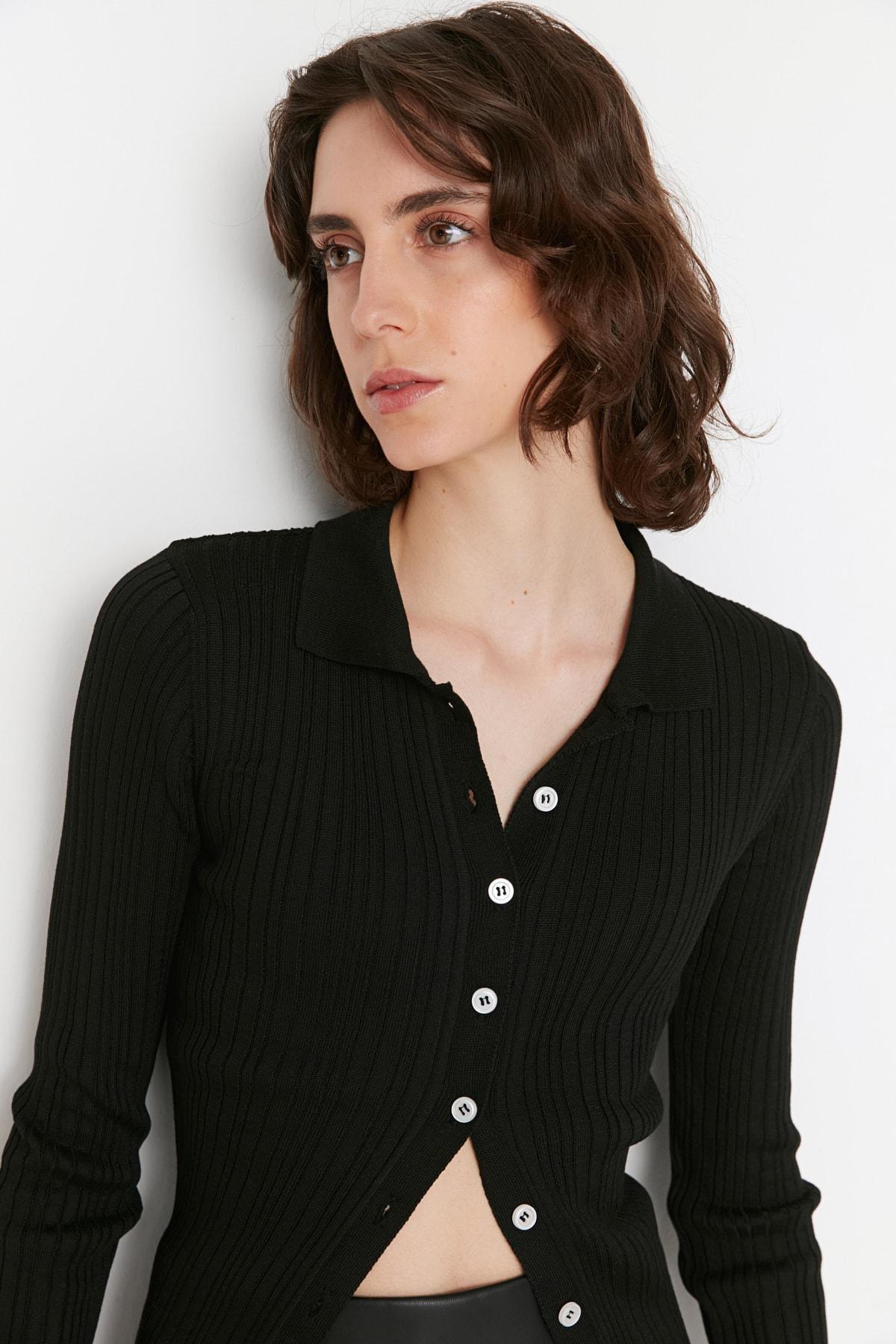 Black Polo Neck Cardigan, Black, large image number 2