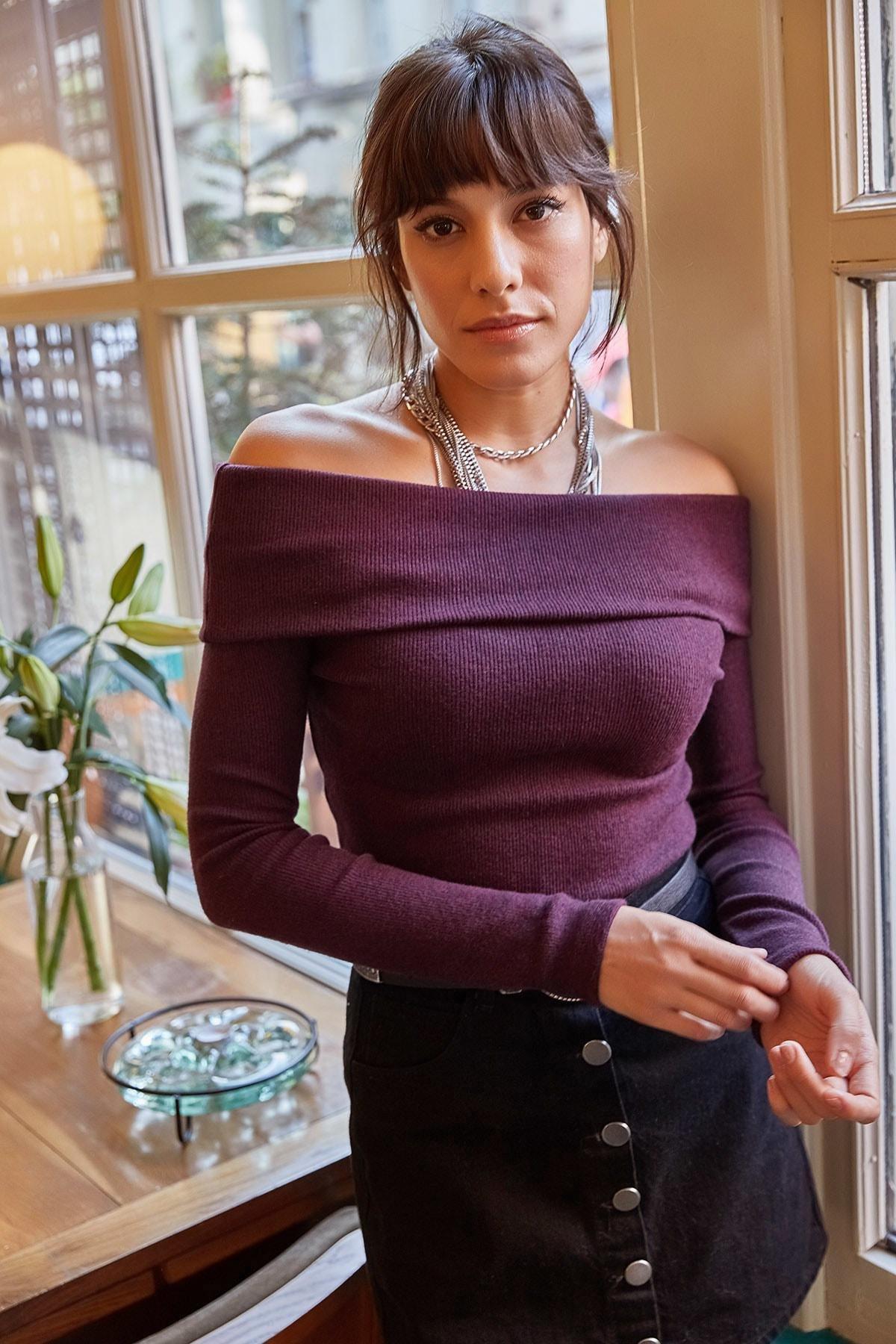 Purple Fitted Sweater, DAMSON, large image number 3