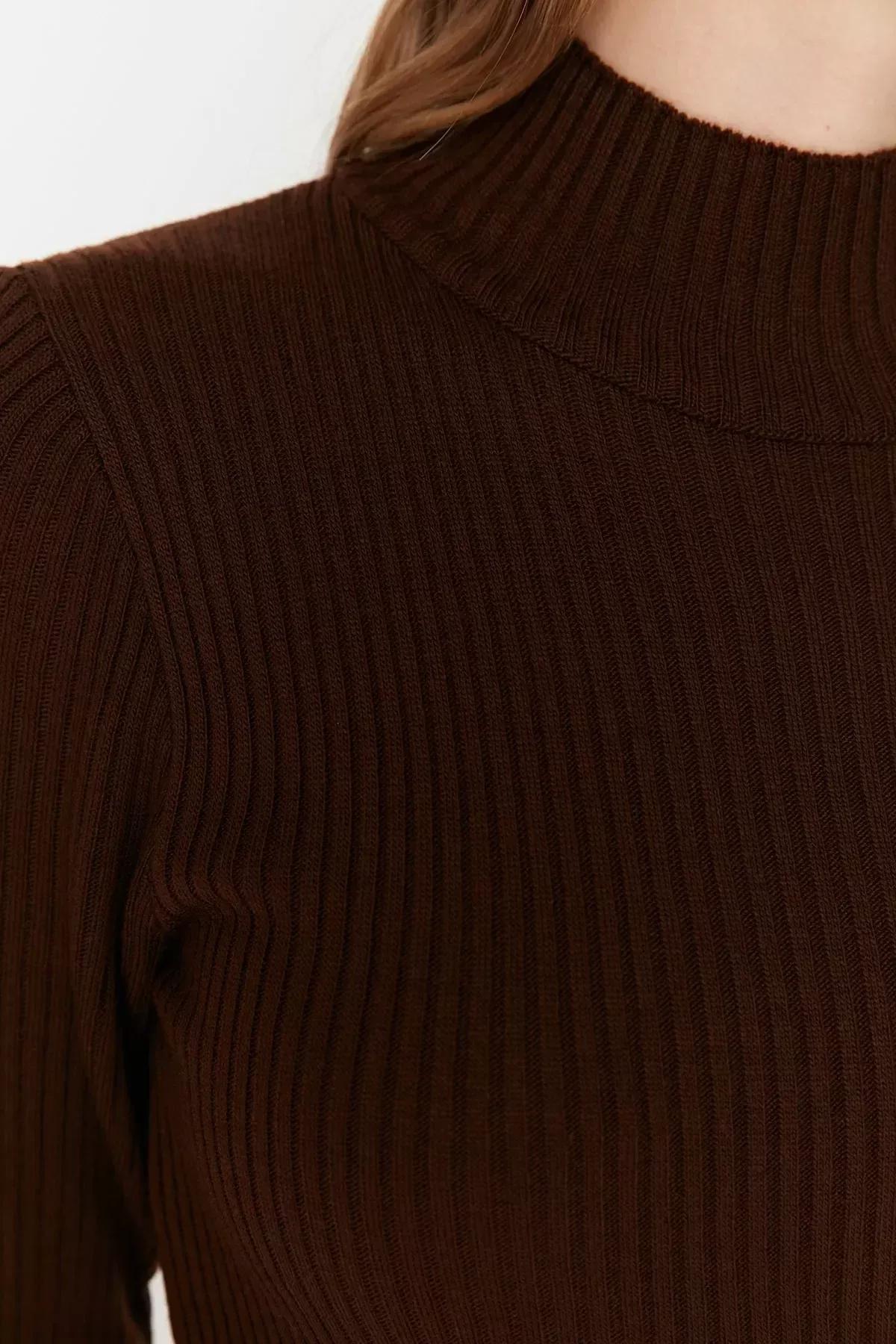 Brown Standing Collar Bodycon Dress, Brown, large image number 6
