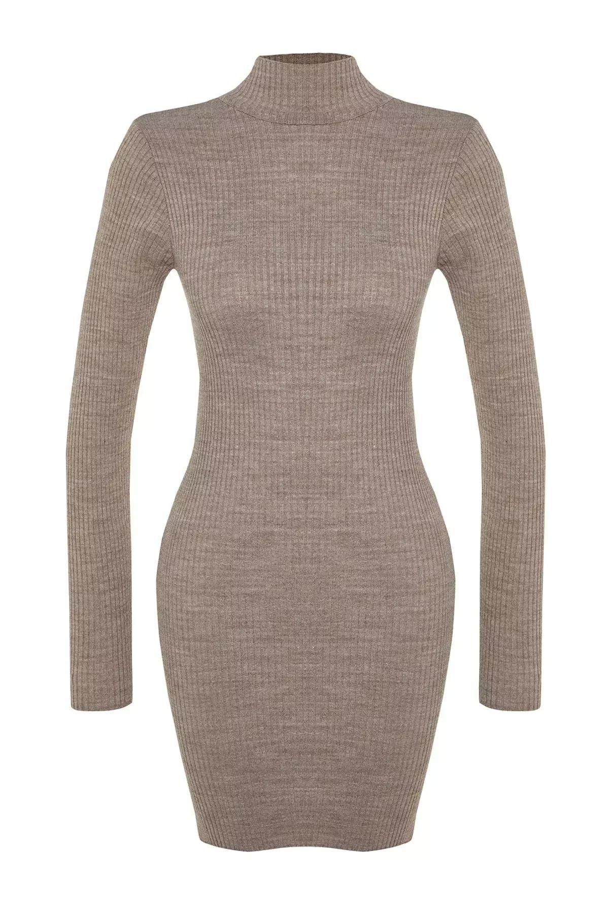 Brown Standing Collar Bodycon Dress, Brown, large image number 11