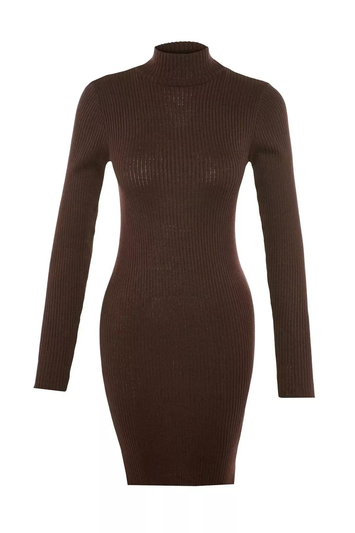 Brown Standing Collar Bodycon Dress, Brown, large image number 12