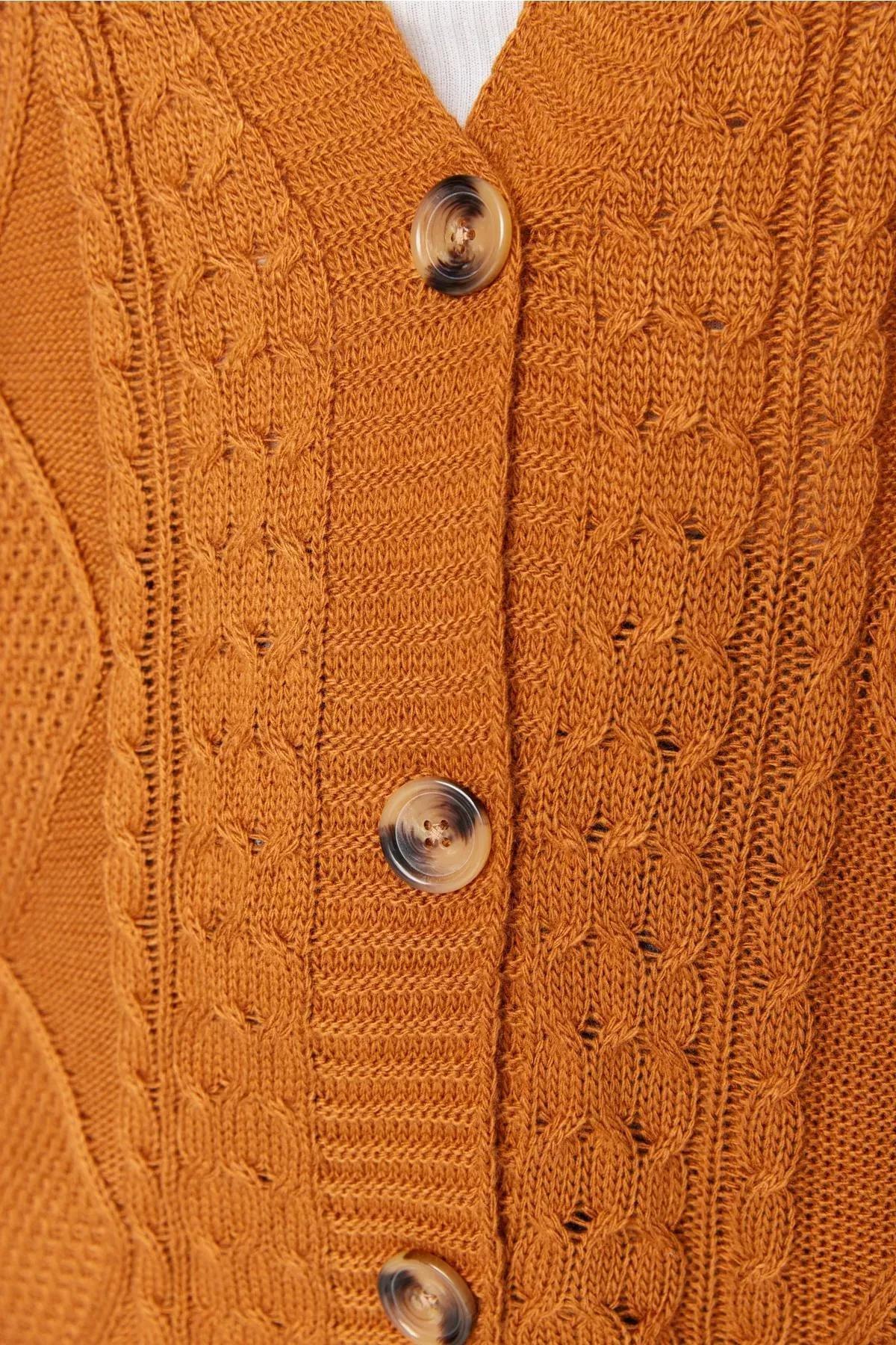 Brown Relaxed Knitted Plus Size Cardigan, Brown, medium