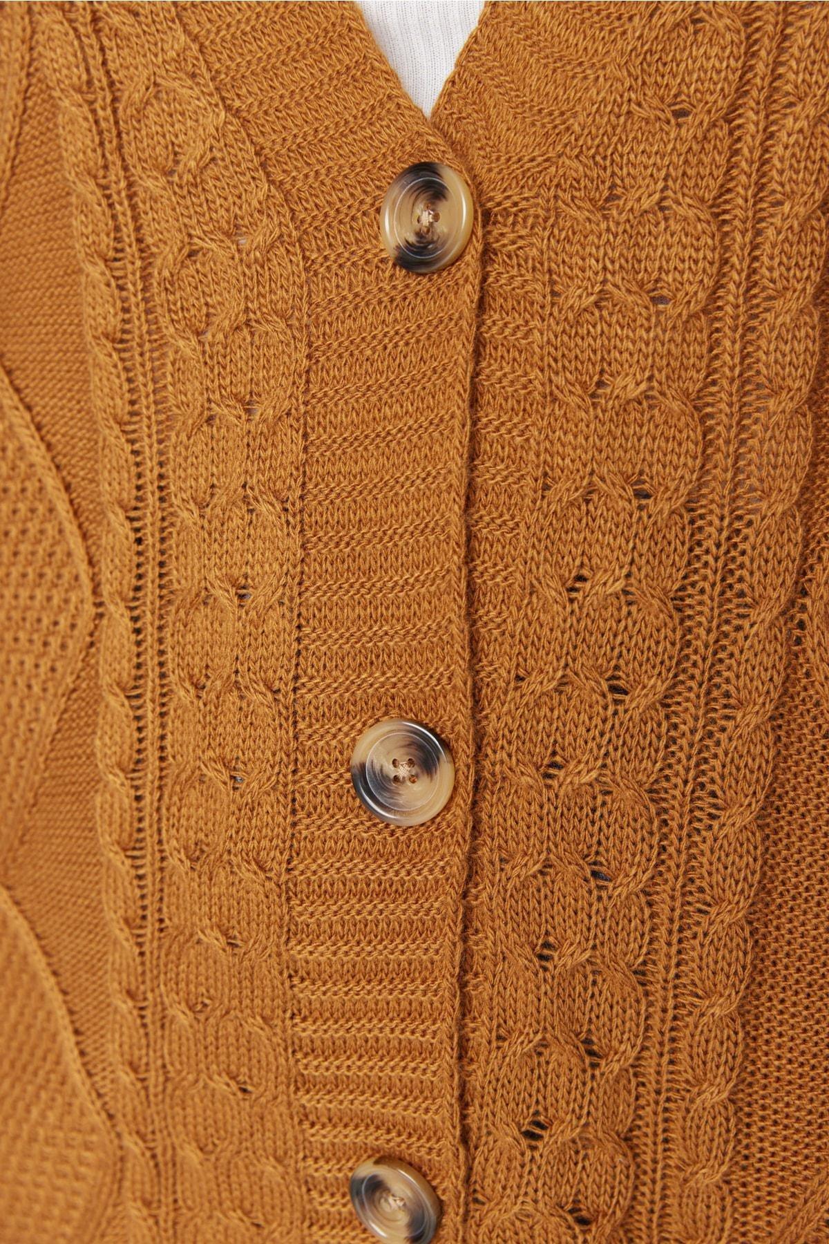Brown Relaxed Knitted Plus Size Cardigan, , large image number 3