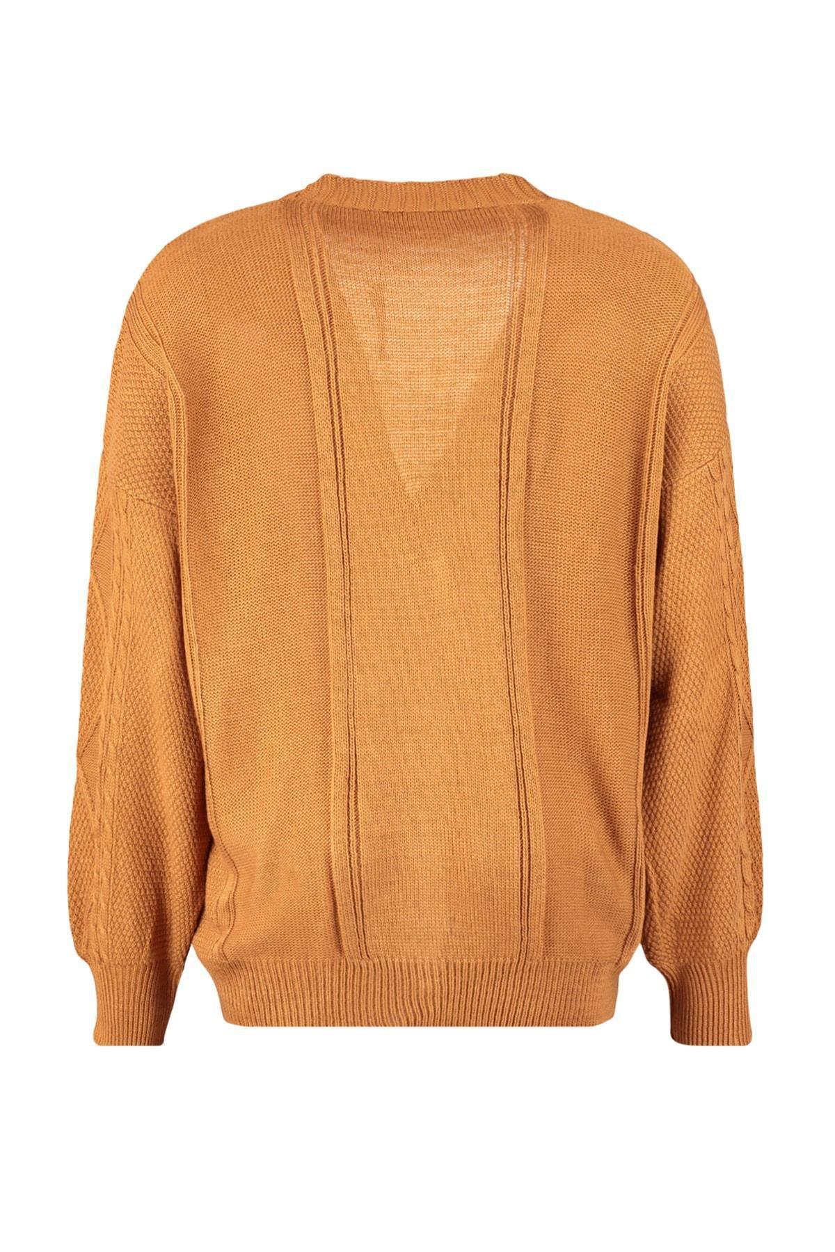 Brown Relaxed Knitted Plus Size Cardigan, , large image number 6