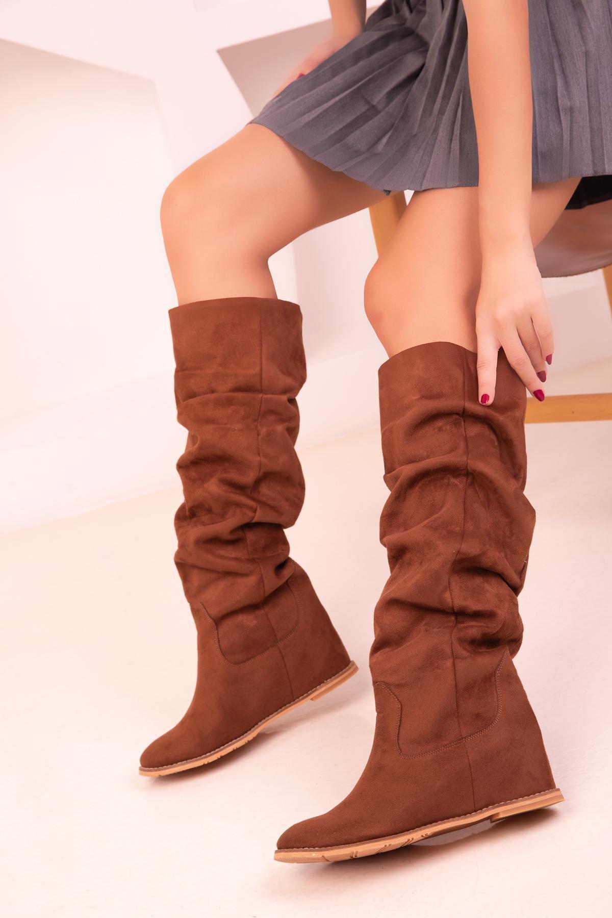 Brown Suede Flat Boots, C101_4460, large image number 3