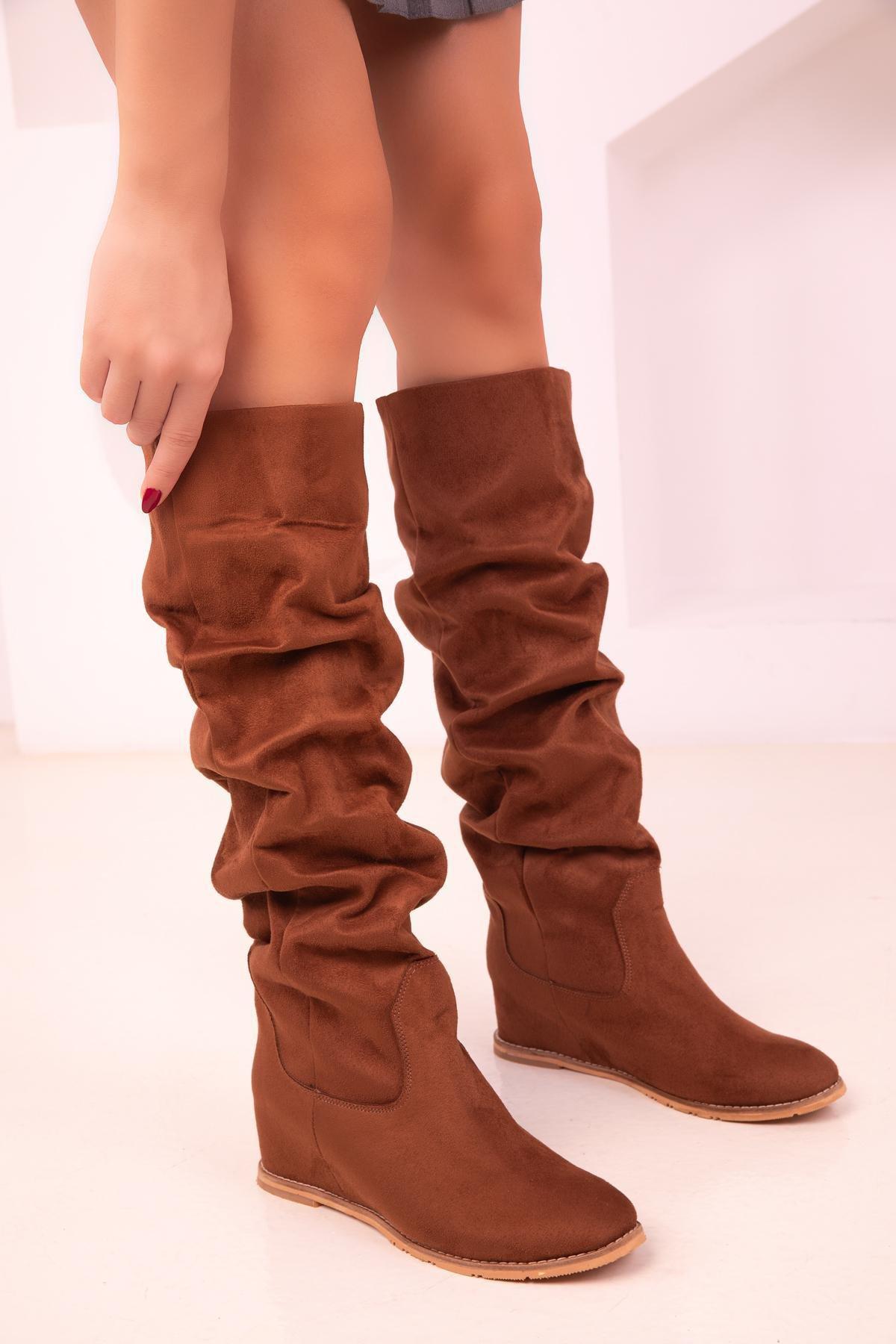 Brown Suede Flat Boots, C101_4460, large image number 4