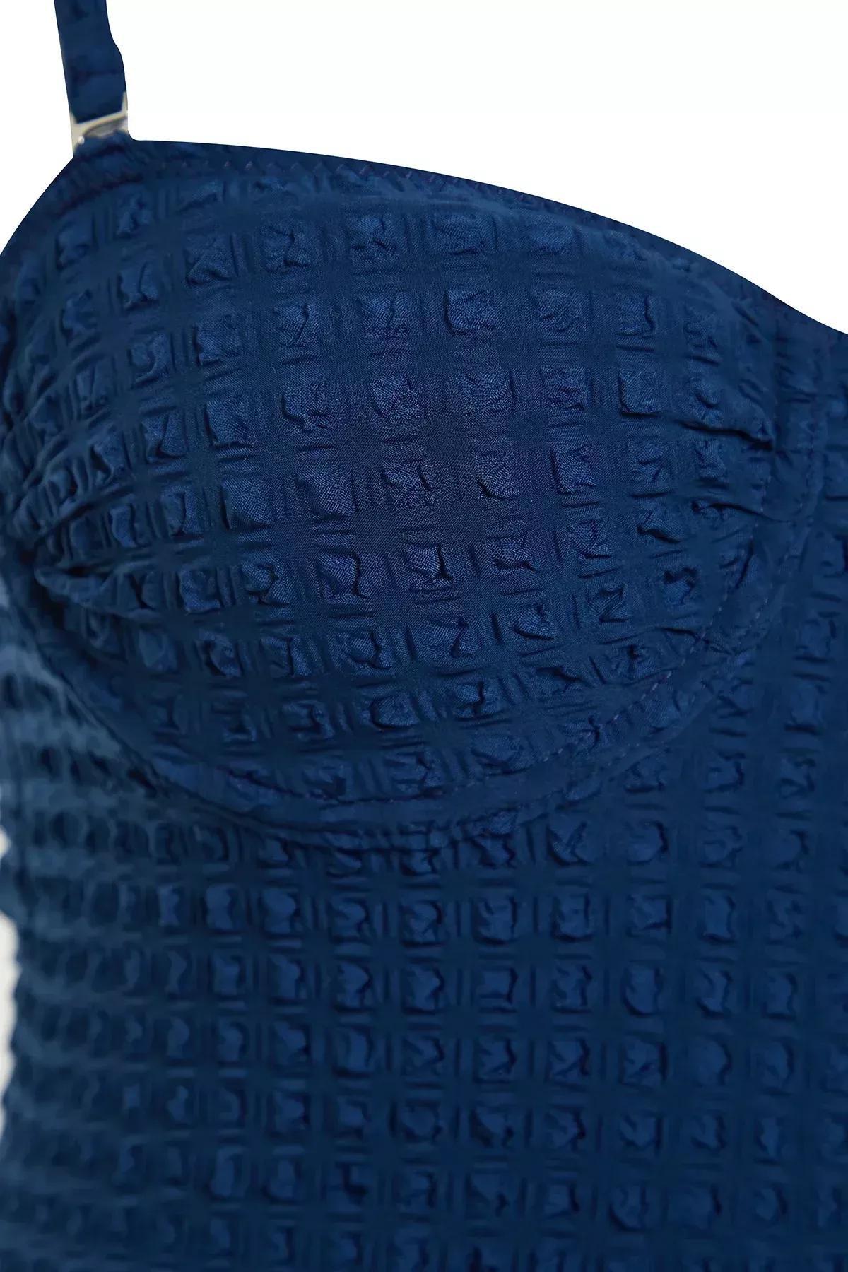 بدلة سباحة بالكونيت بارزة الملمس، كحلي, Navy blue, large image number 5
