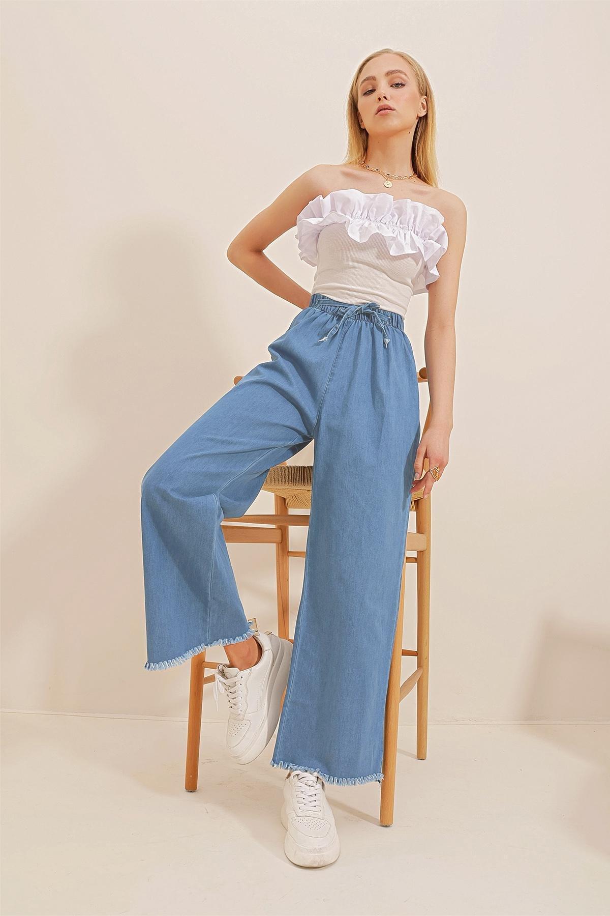 Blue Wide Leg Pants, DARK BLUE, large image number 0