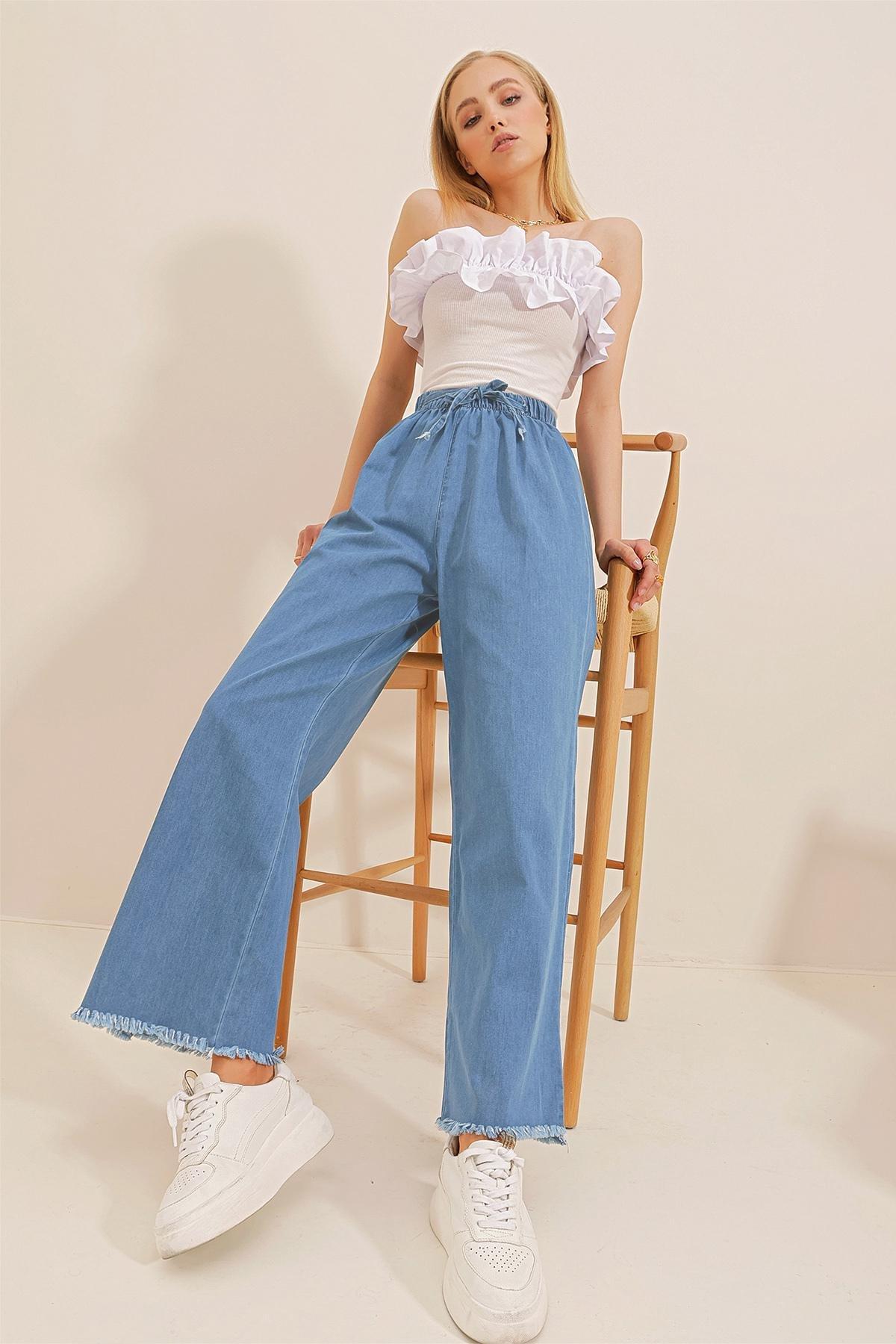 Blue Wide Leg Pants, DARK BLUE, large image number 1