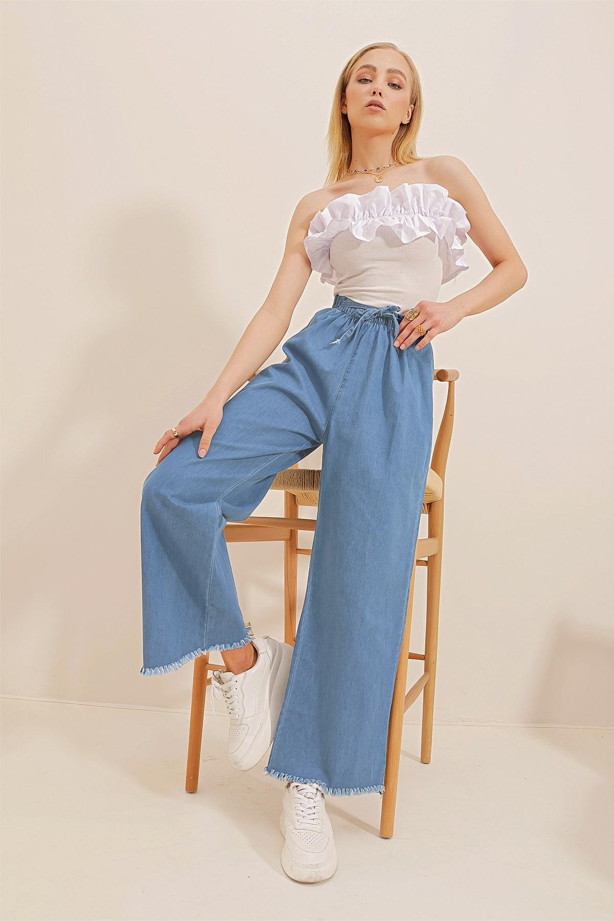 Blue Wide Leg Pants, DARK BLUE, large image number 2
