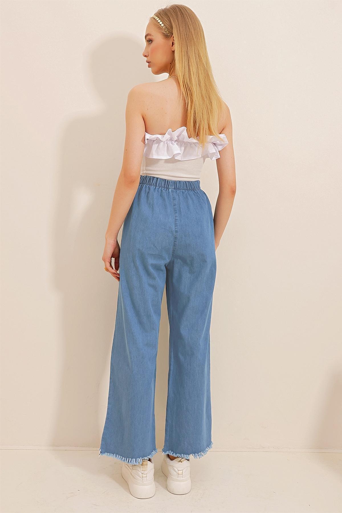 Blue Wide Leg Pants, DARK BLUE, large image number 3