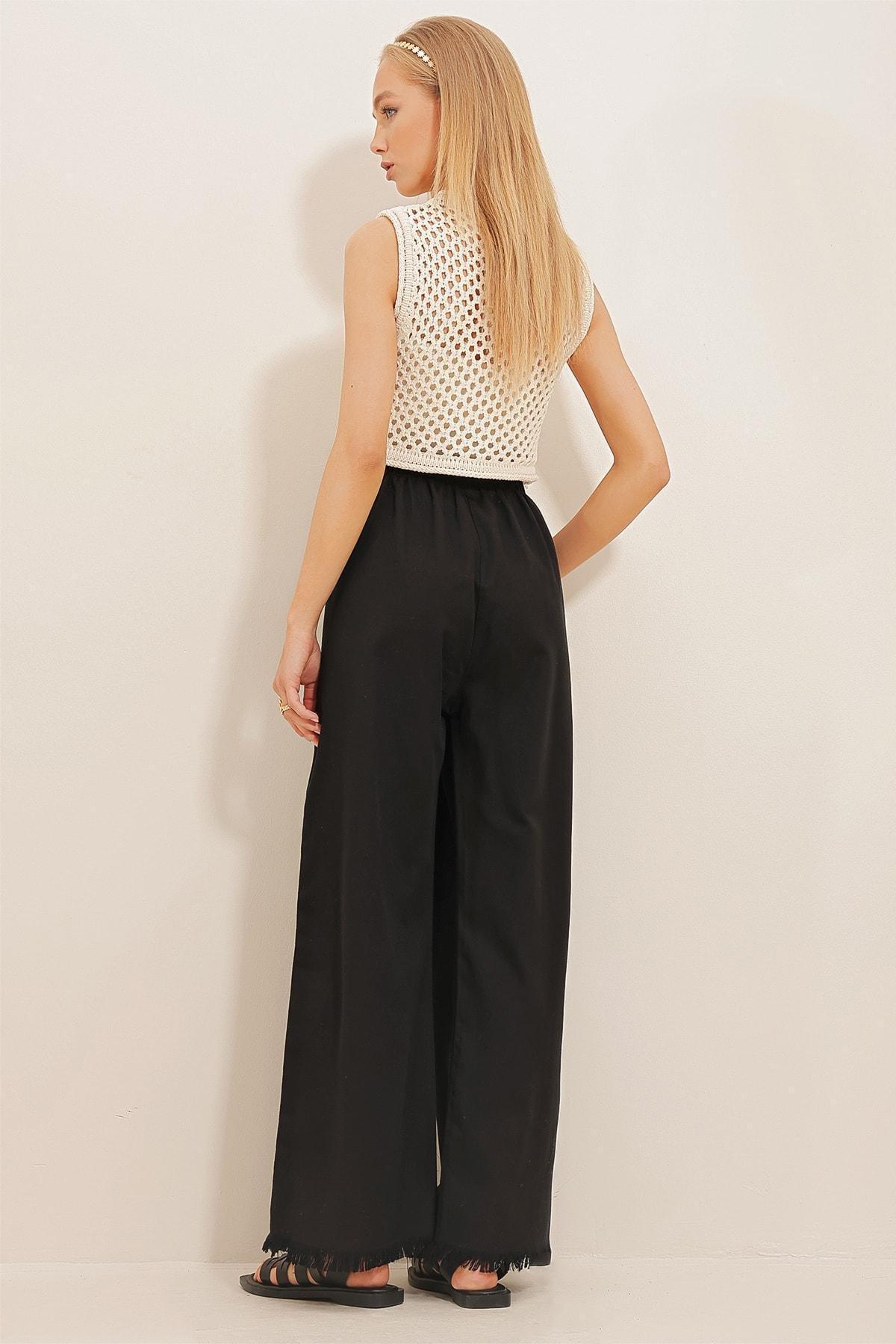 Womens Black Tasseled High Waist Palazzo Jean Trousers ALC-X8930, single, , large image number 2