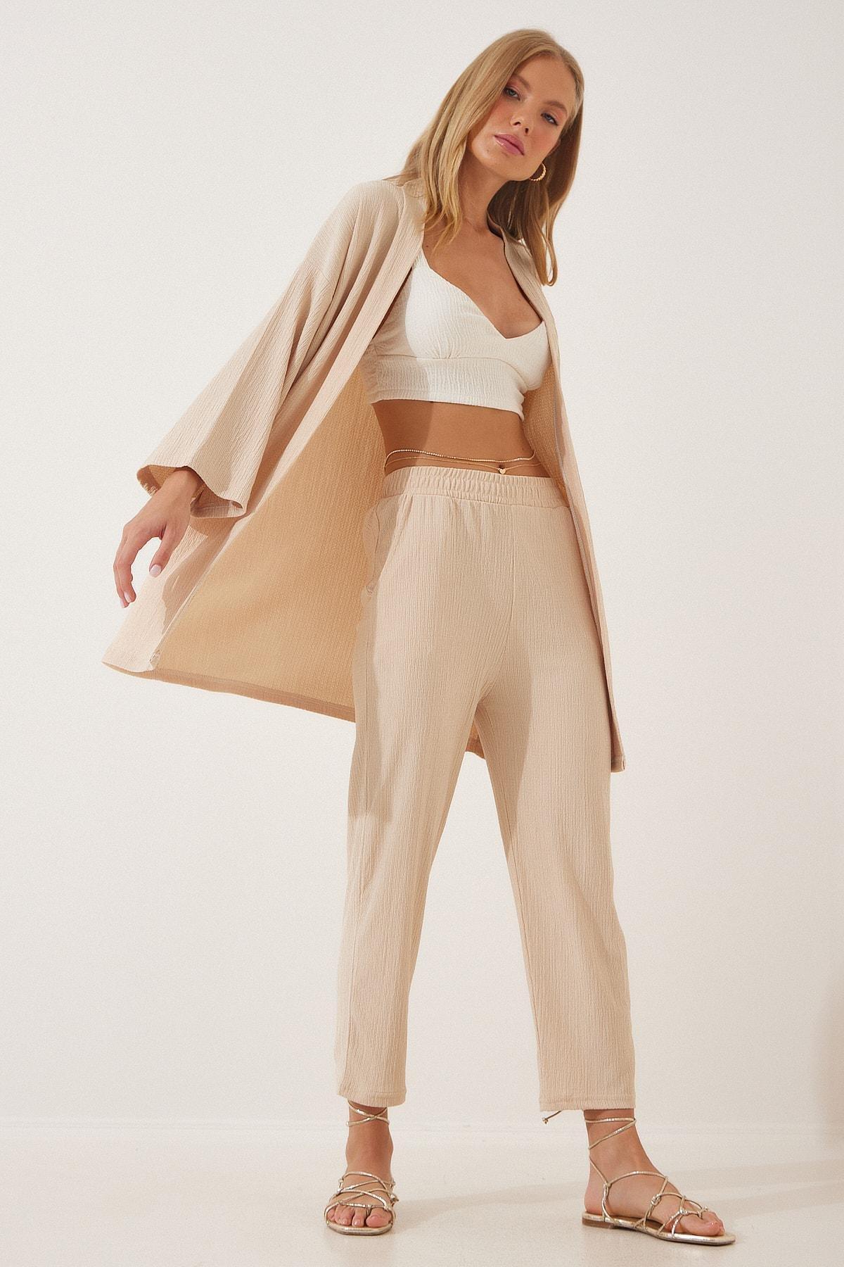 Beige V-Neck Co Ord Set, , large image number 0