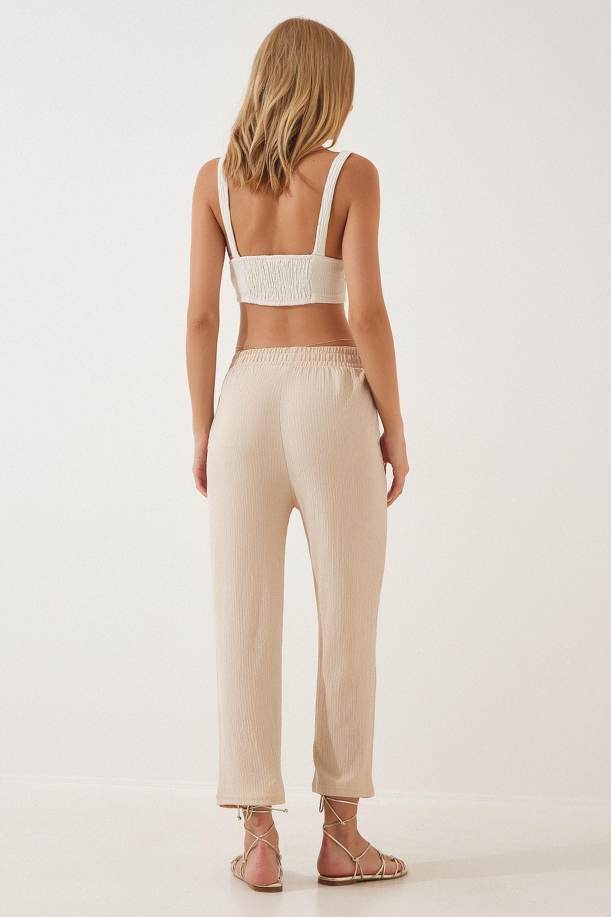 Beige V-Neck Co Ord Set, , large image number 2